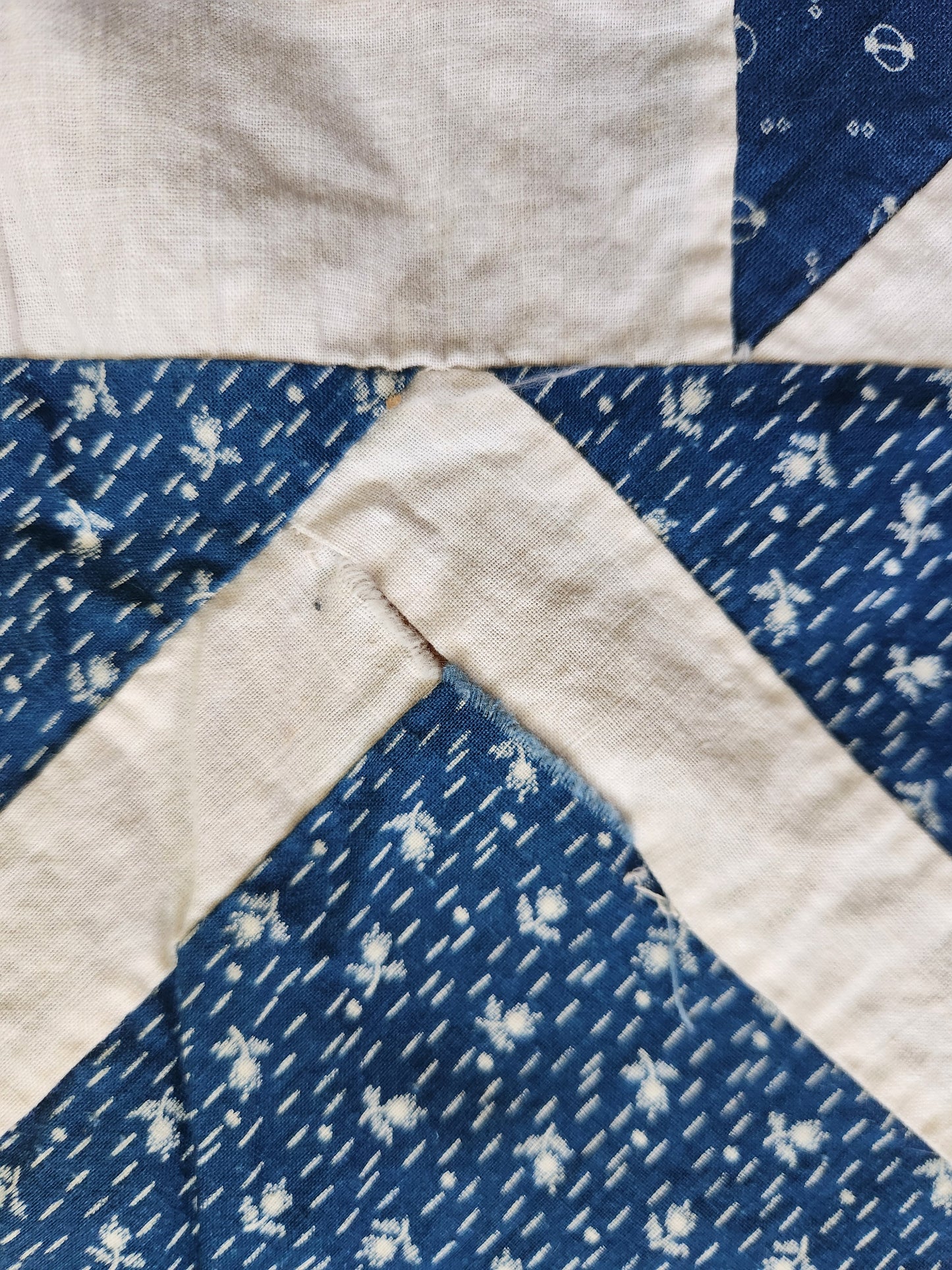 Antique Blue & White Pinwheel Quilt Top c1900