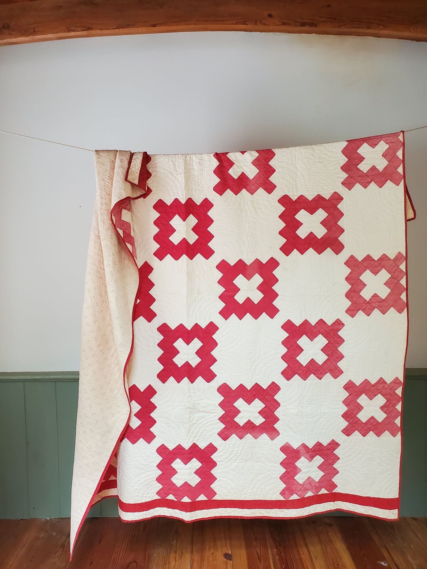 Antique Red & White Chimney Sweep Quilt, ca 1890