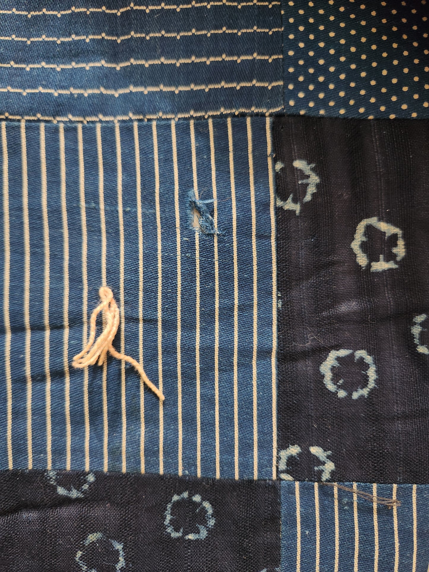 Antique Hand Tied Indigo Blue Patchwork Comforter Quilt