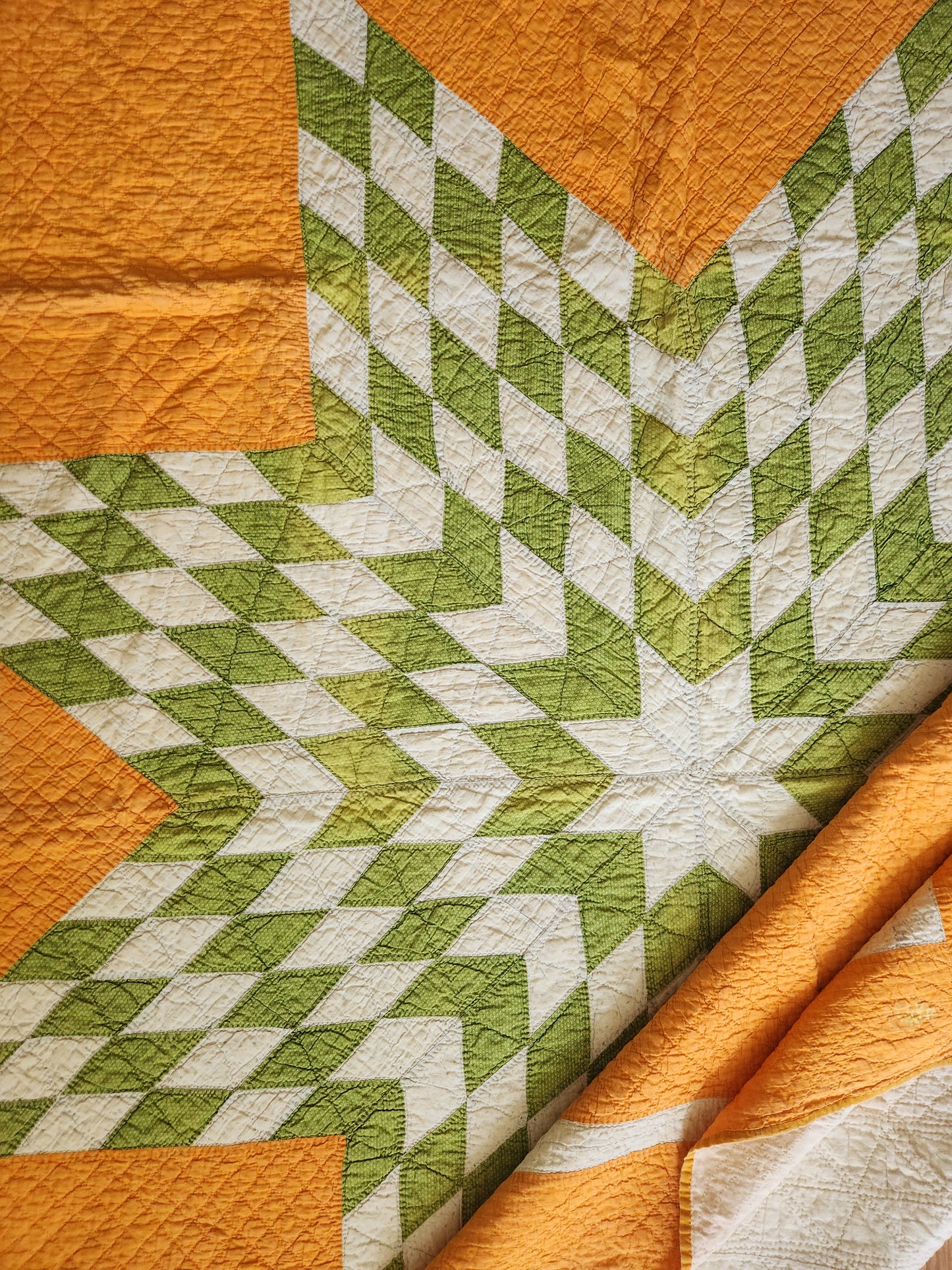 Antique Green and Orange Mathematical Star Quilt