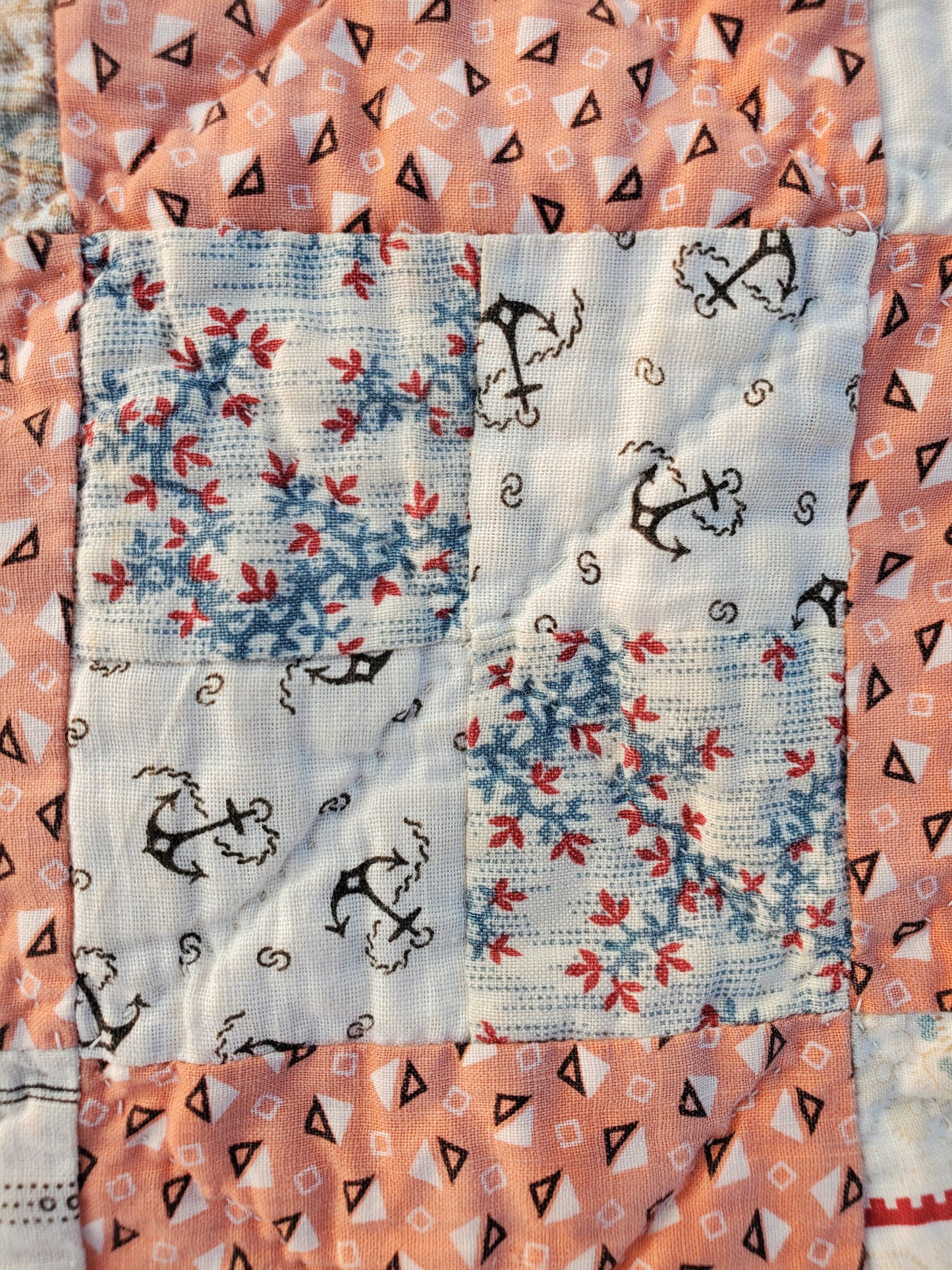 Seaside Four Patch Antique Quilt