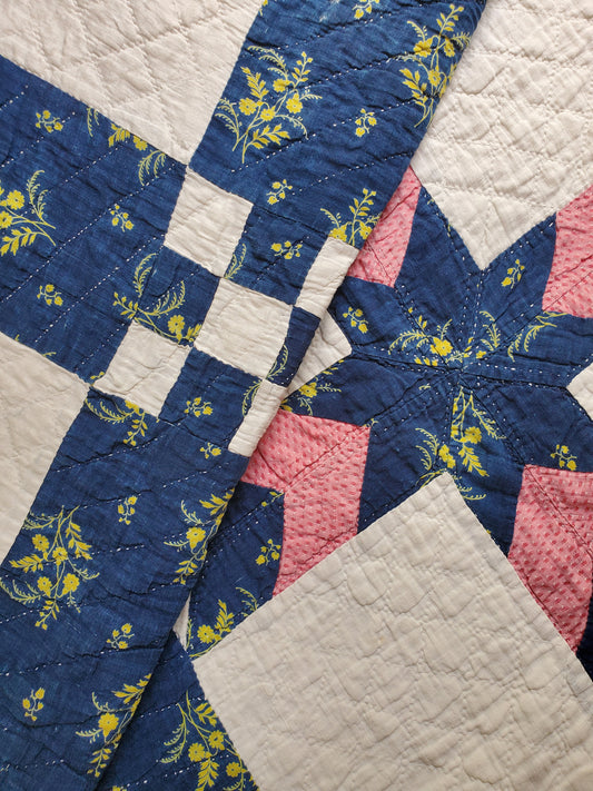 Lazy Daisy Indigo Antique Quilt