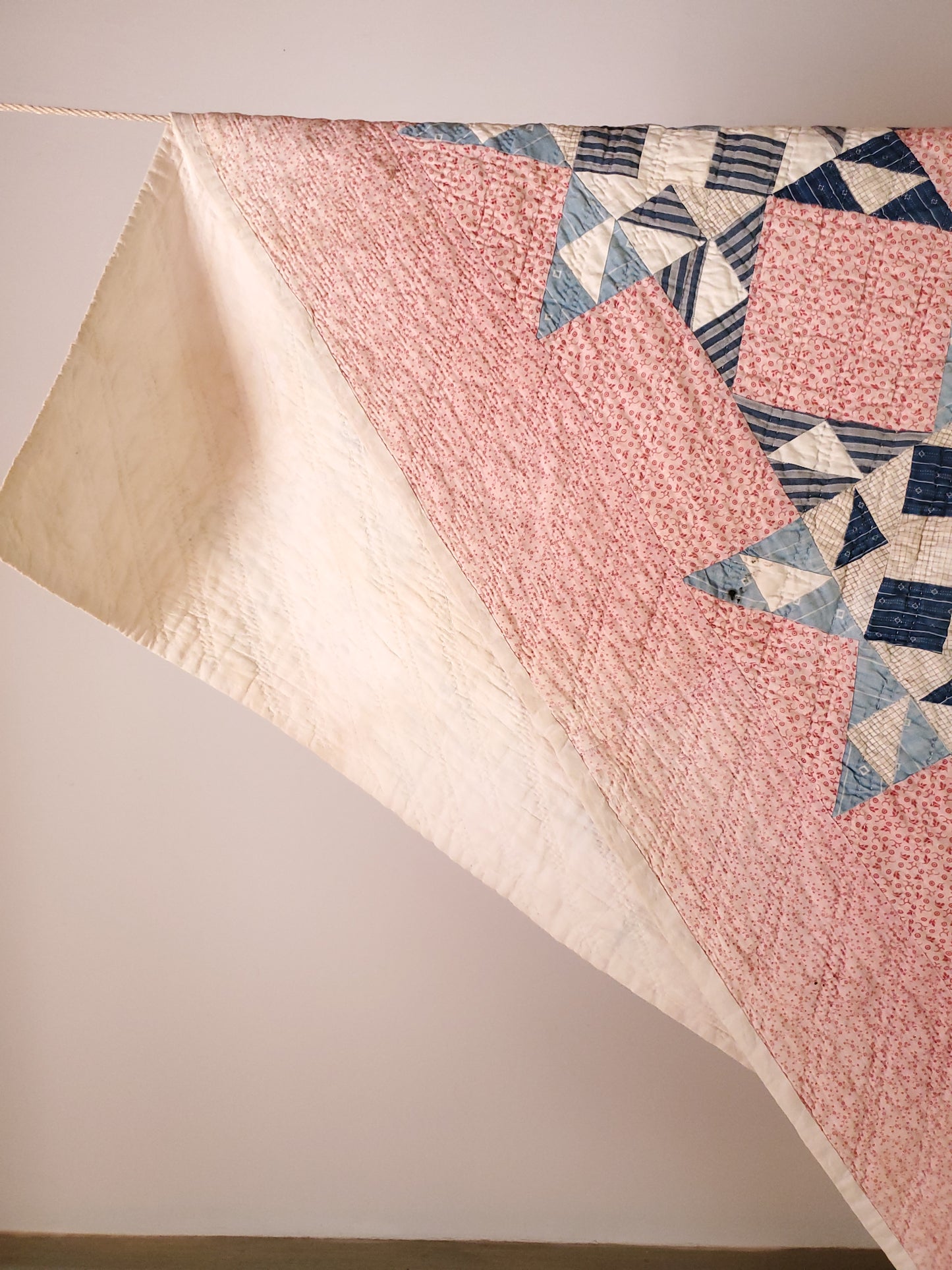 Antique Double Pink & Blues Quilt, ca 1900