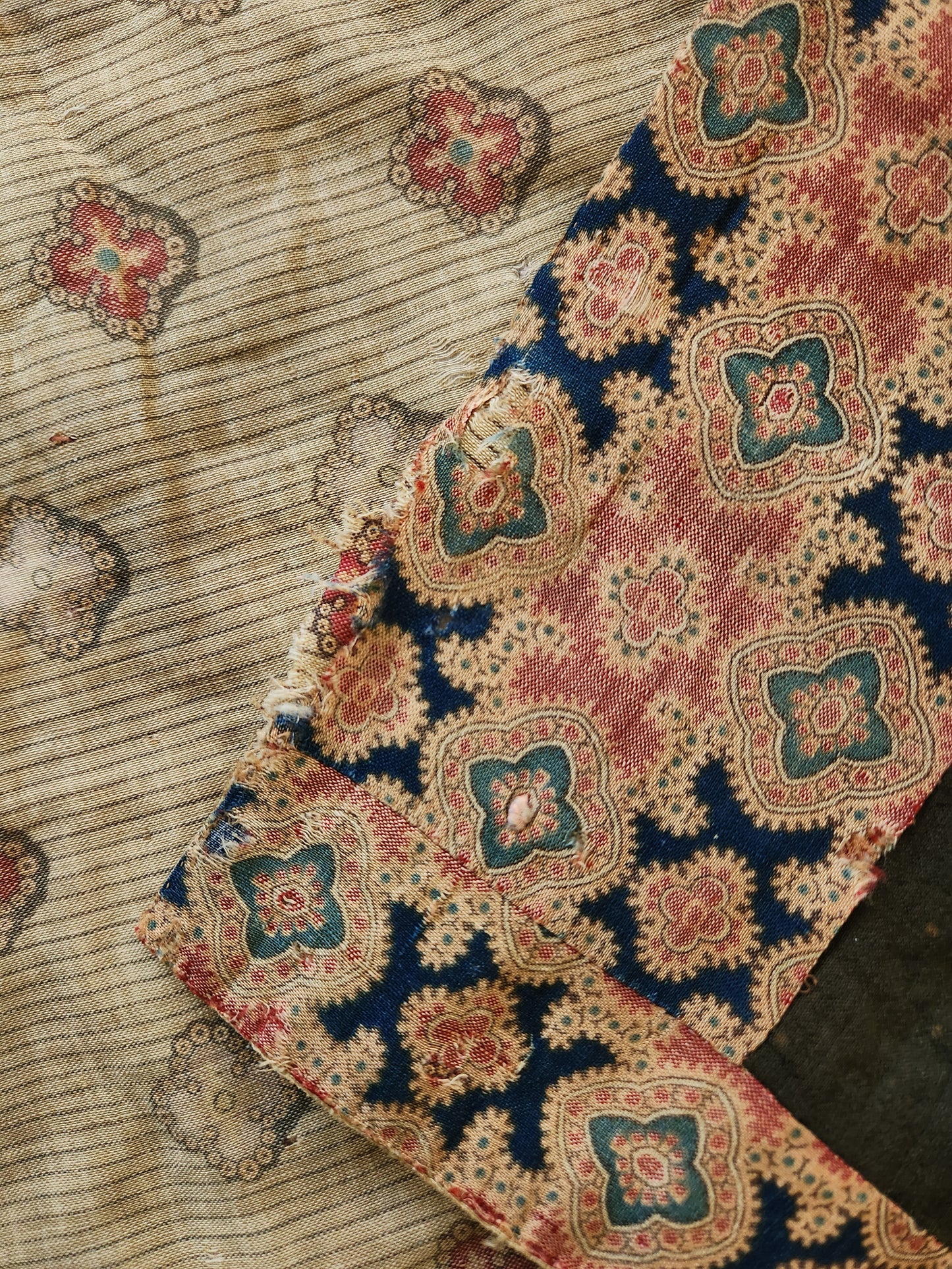 Antique 19th Century Woolen Crib Quilt Hand Tied Touching Stars