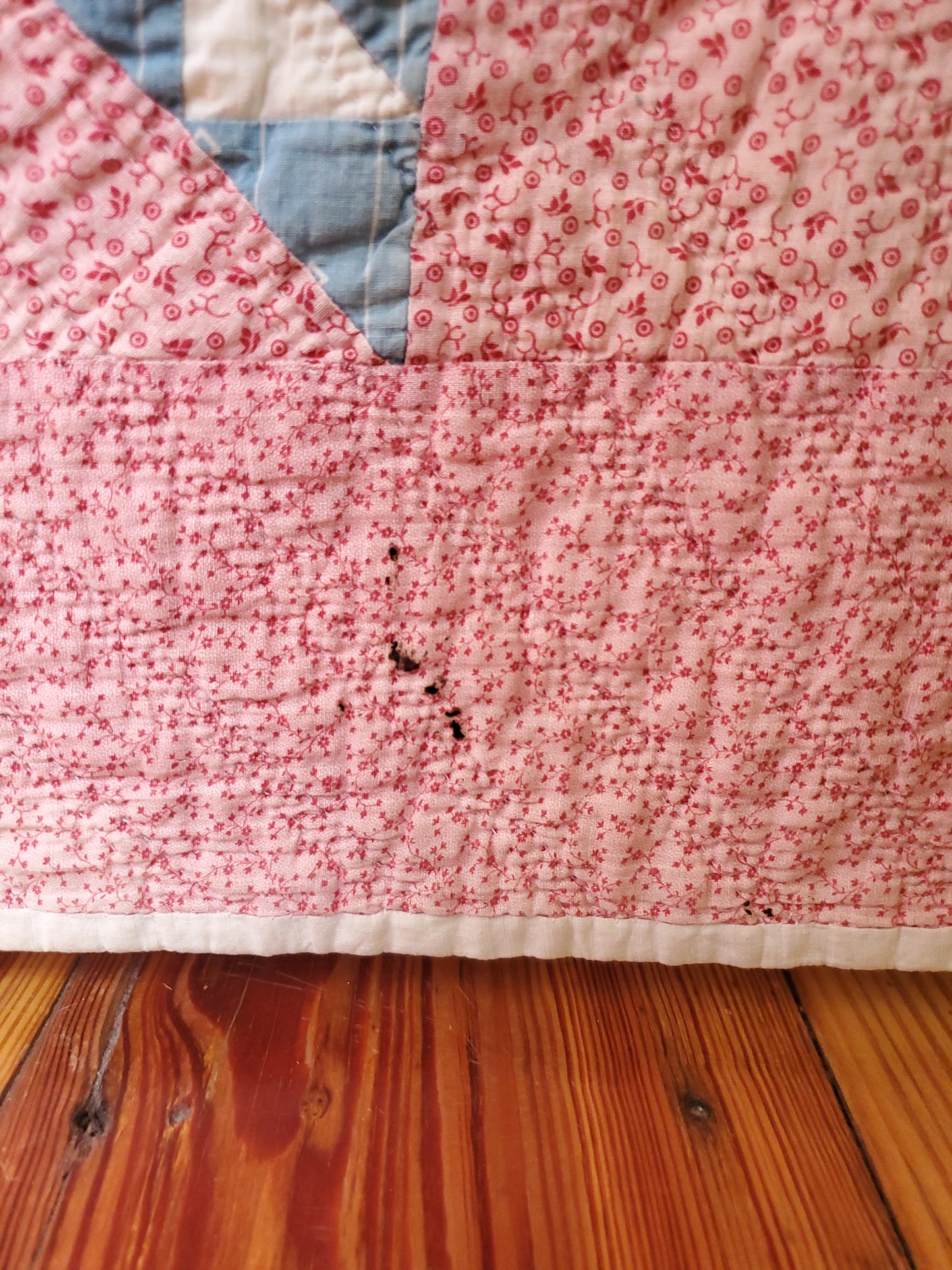 Antique Double Pink & Blues Quilt, ca 1900