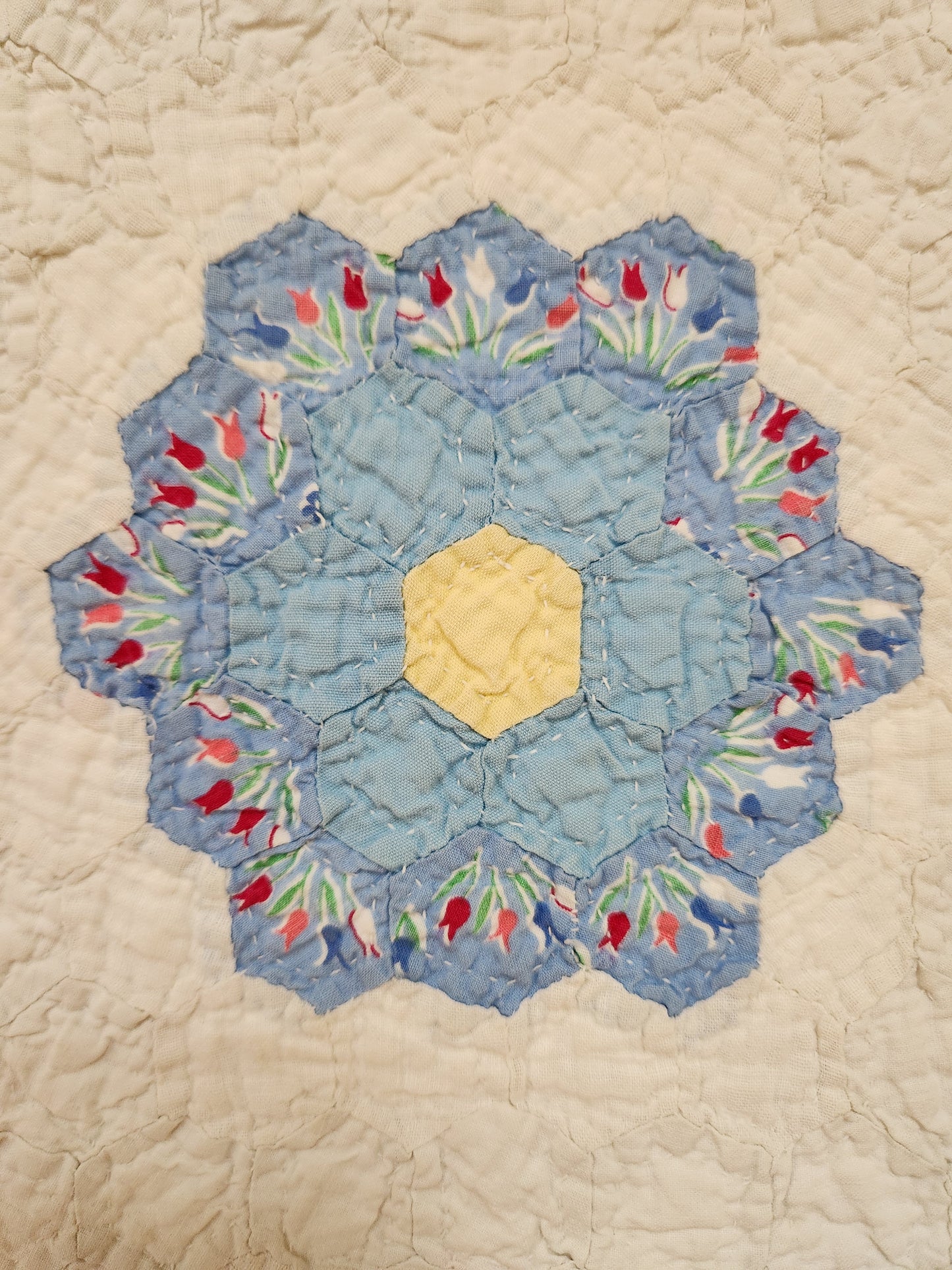 Grandmother's Garden Patchwork Crib Quilt c1930