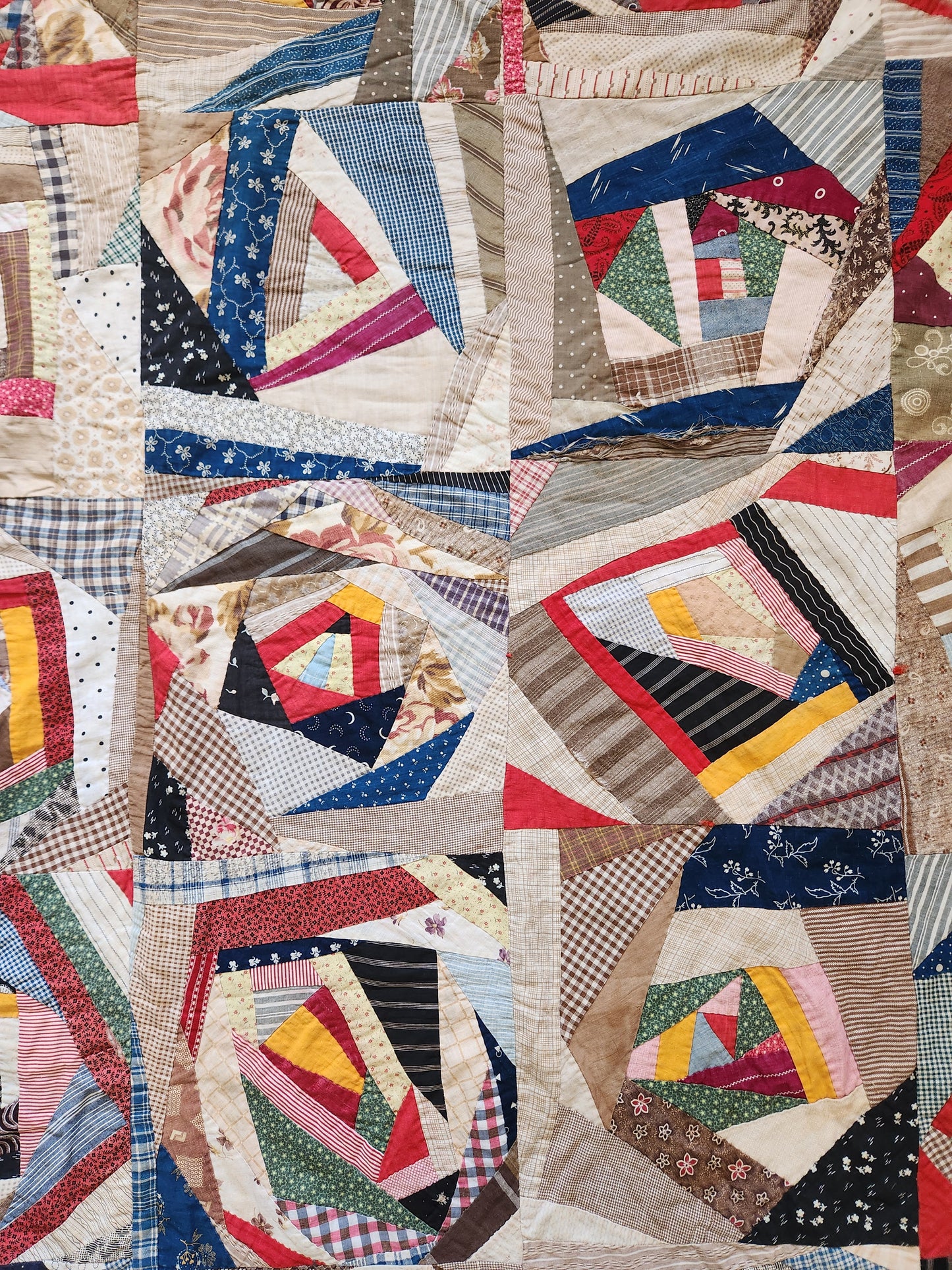 Antique Unfinished Foundation Pieced Quilt Top c1900
