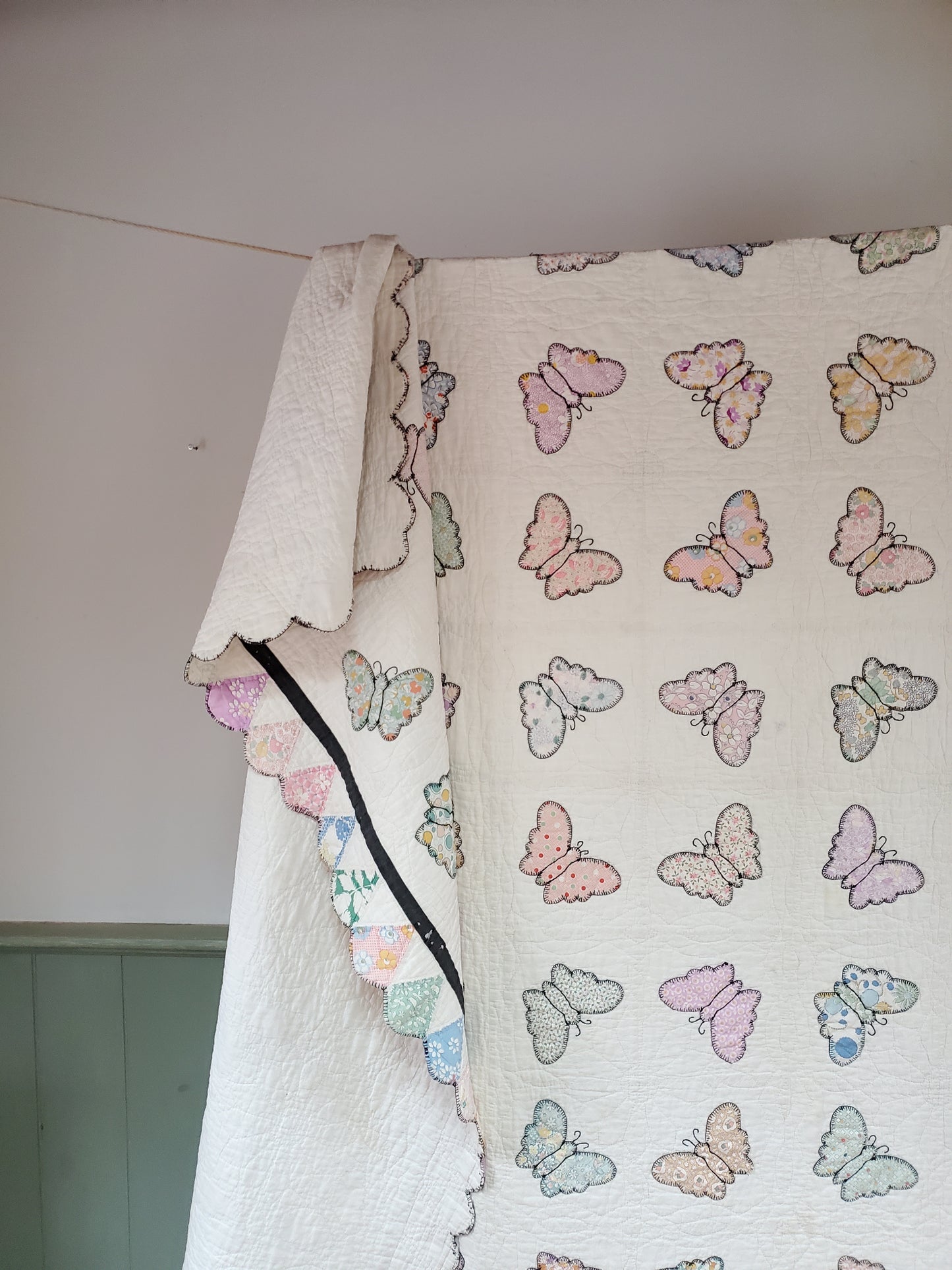 Vintage Sack Cloth Butterfly Quilt, ca 1930