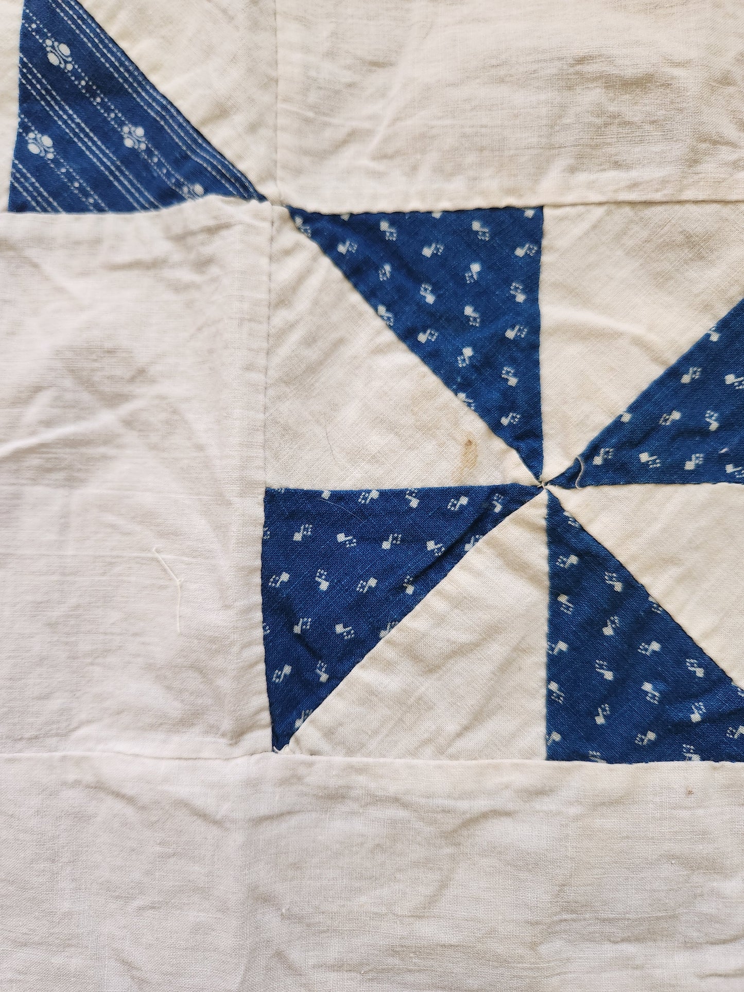 Antique Blue & White Pinwheel Quilt Top c1900