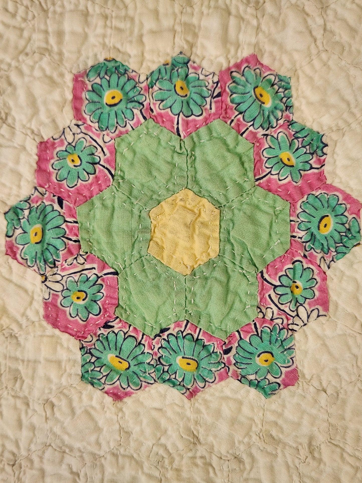 Grandmother's Garden Patchwork Crib Quilt c1930