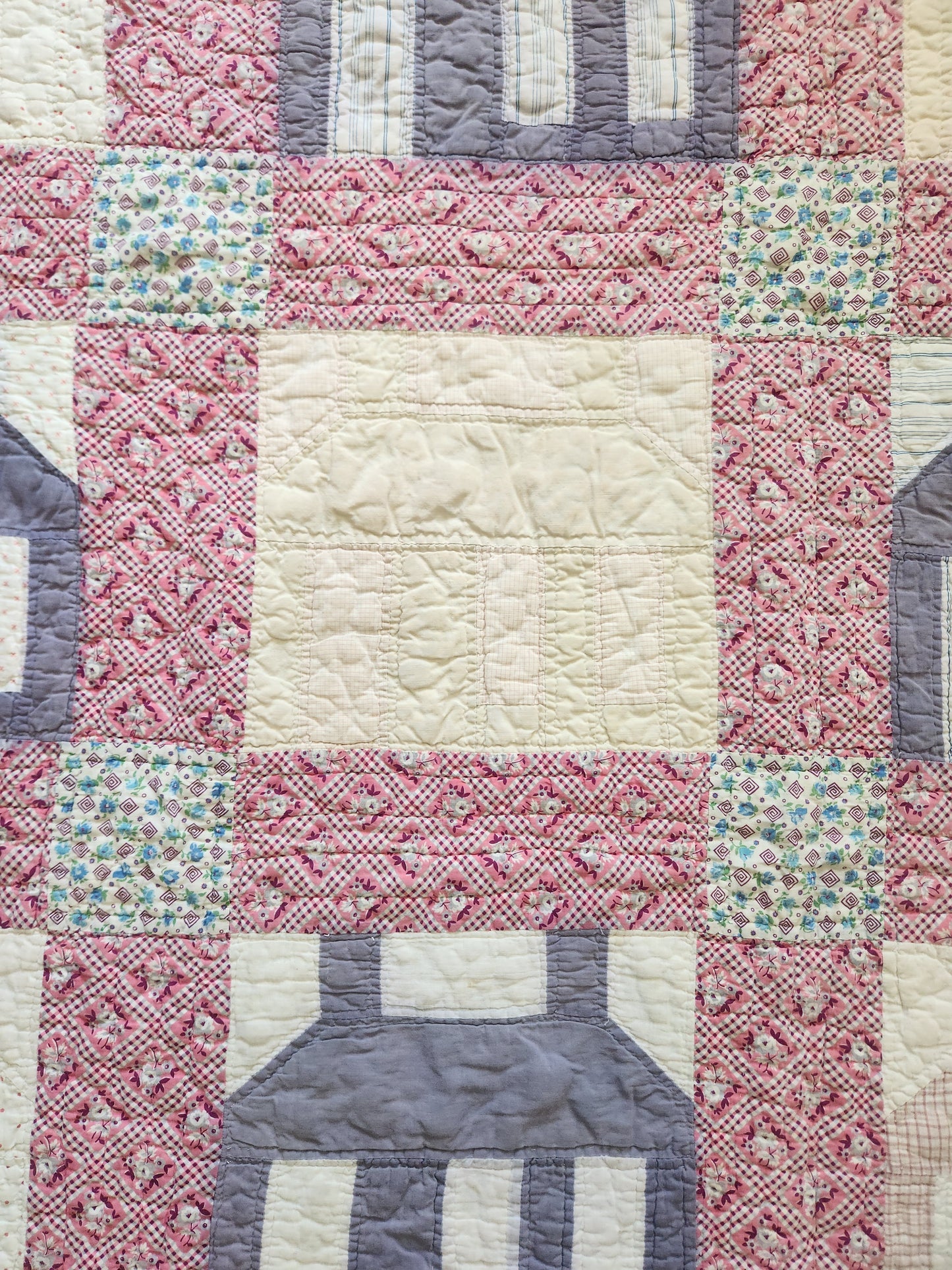 1930’s Feed Sack Log Cabin/School House Quilt