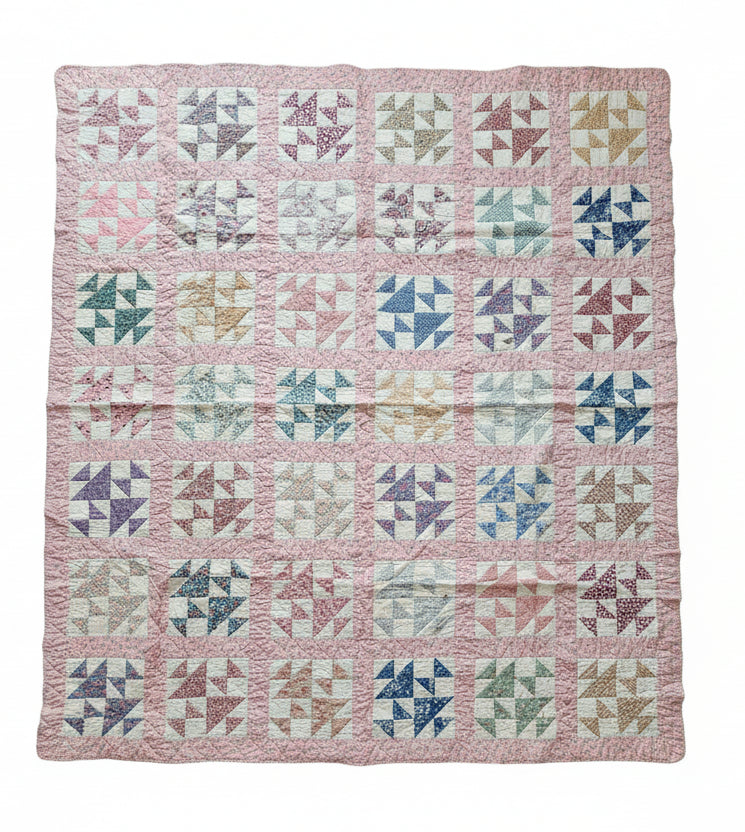 Vintage Feed Sack Patchwork Quilt c1940