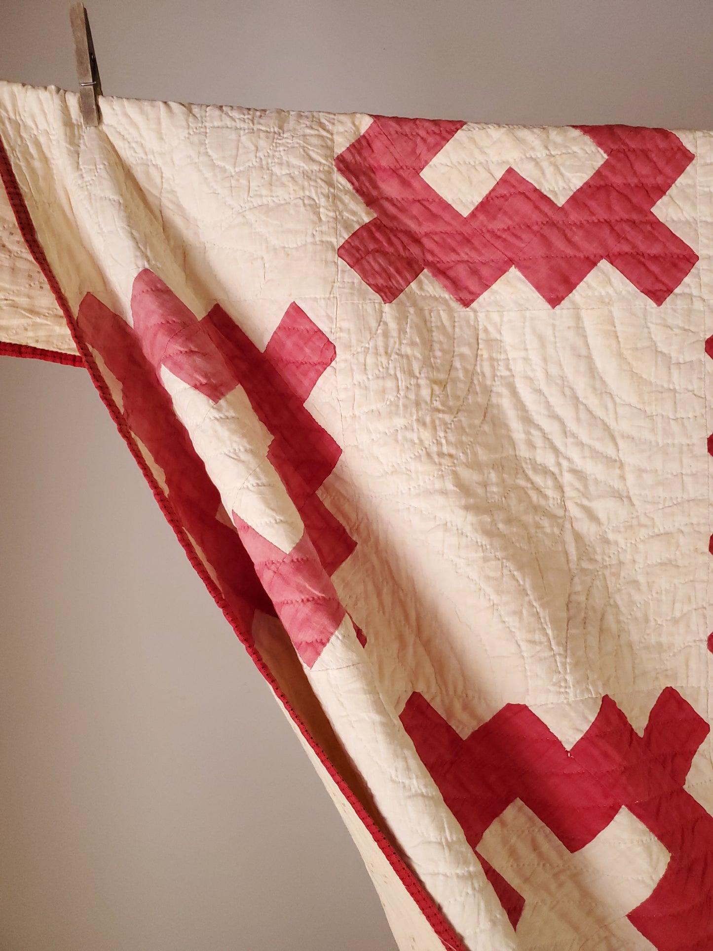 Antique Red & White Chimney Sweep Quilt, ca 1890