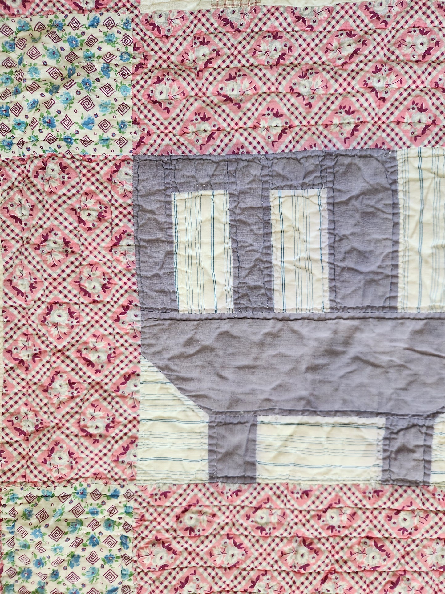 1930’s Feed Sack Log Cabin/School House Quilt