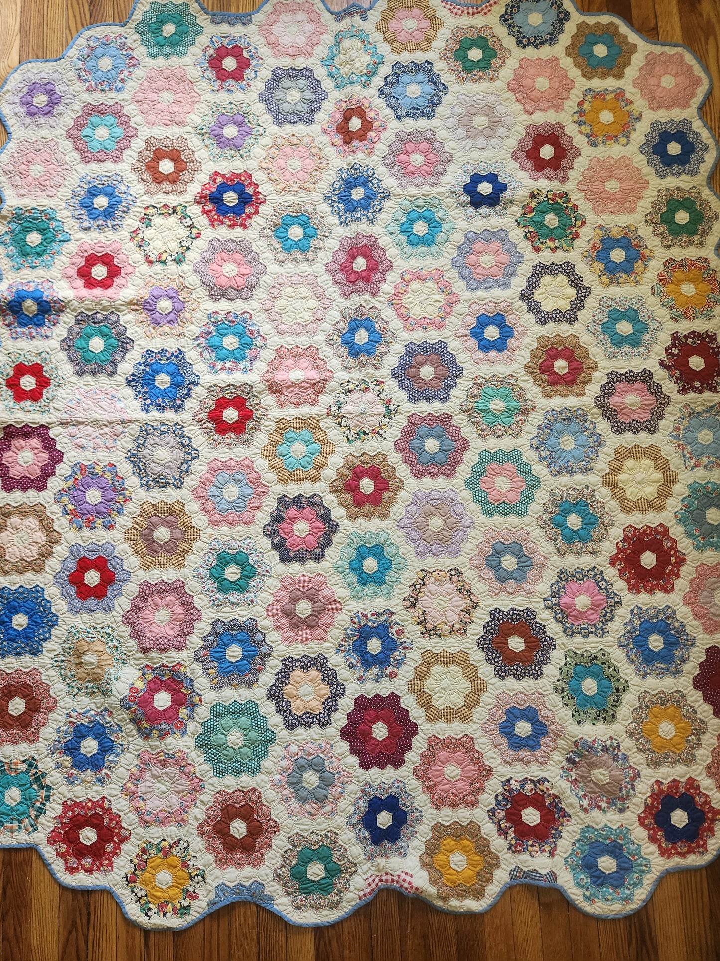 Grandmother's Flower Garden Quilt, dated 1937