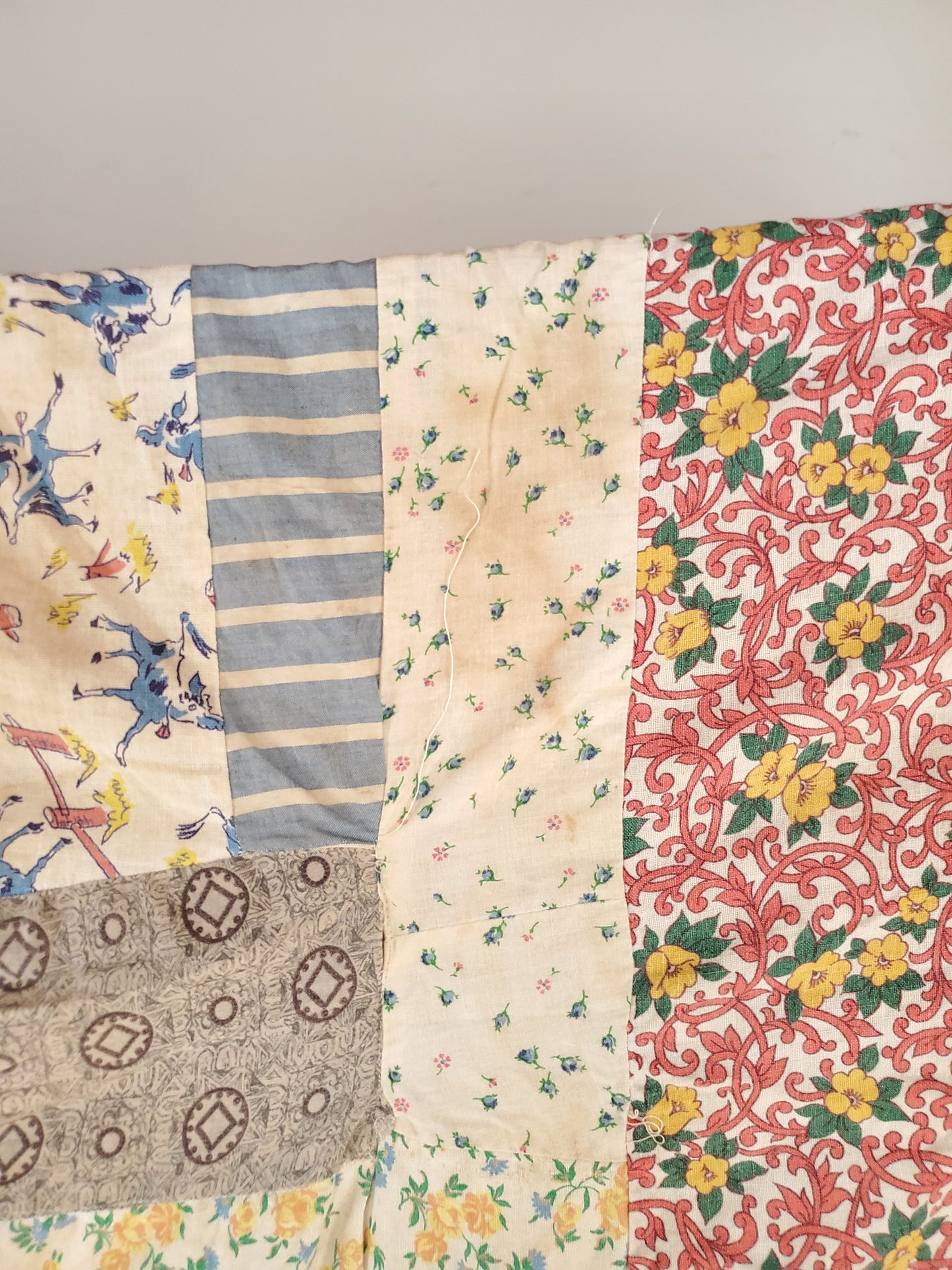 Vintage Feed Sack Quilt Top, Mid 20th Cent