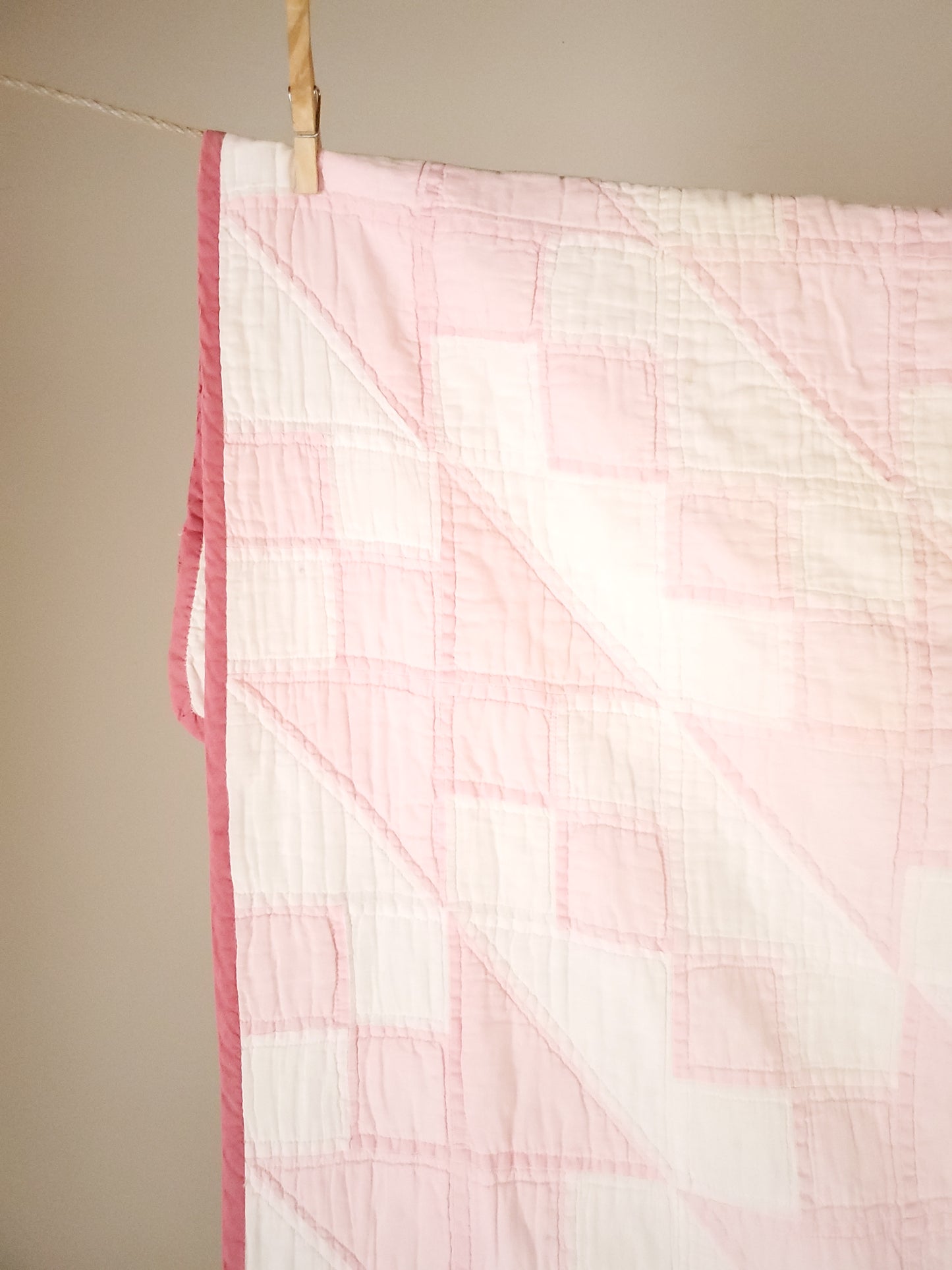 Pink and White Jacob's Ladder Vintage Quilt, ca 1950