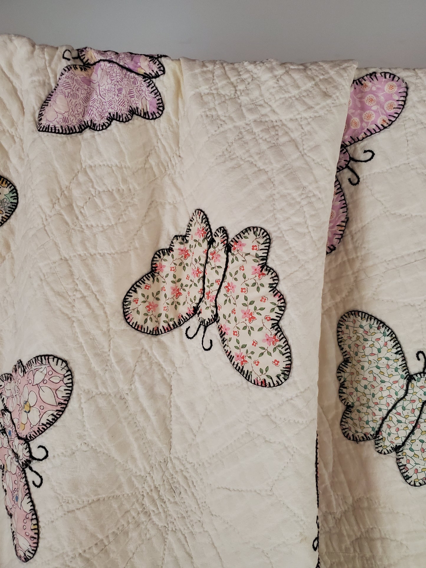 Vintage Sack Cloth Butterfly Quilt, ca 1930