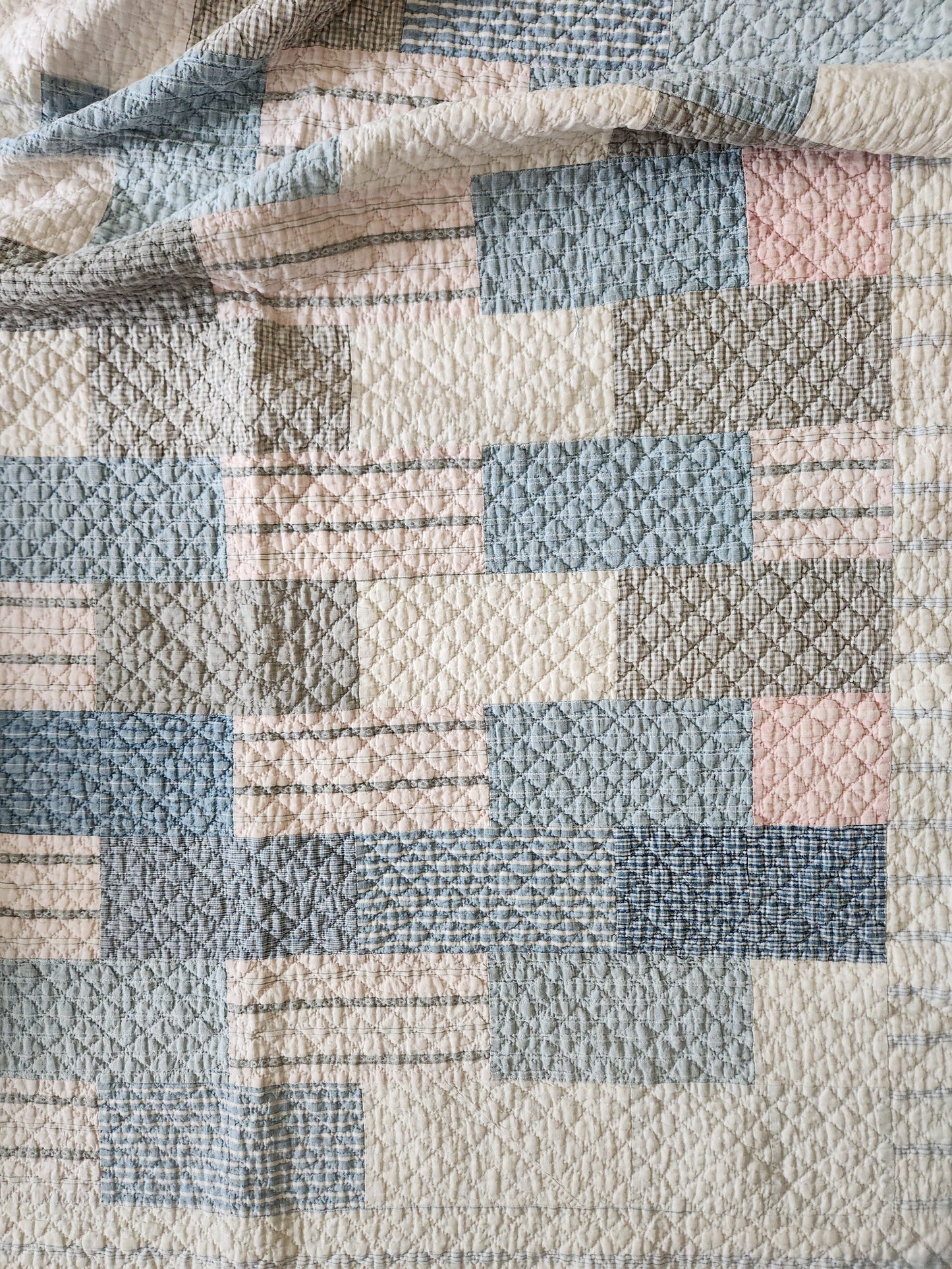 Antique Brickwork Shirting Quilt c1920