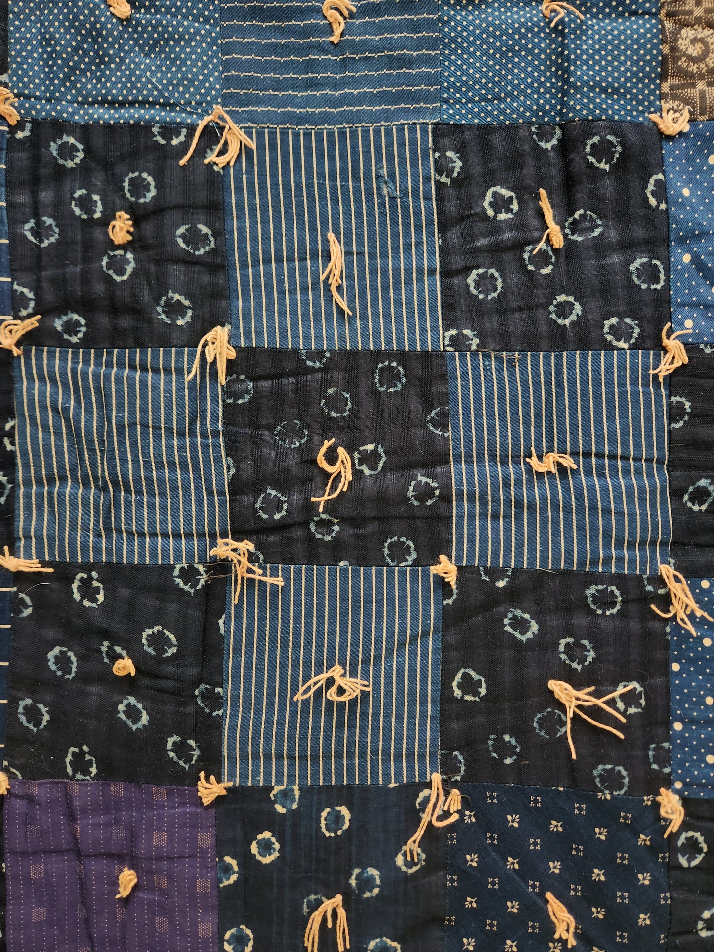 Antique Hand Tied Indigo Blue Patchwork Comforter Quilt