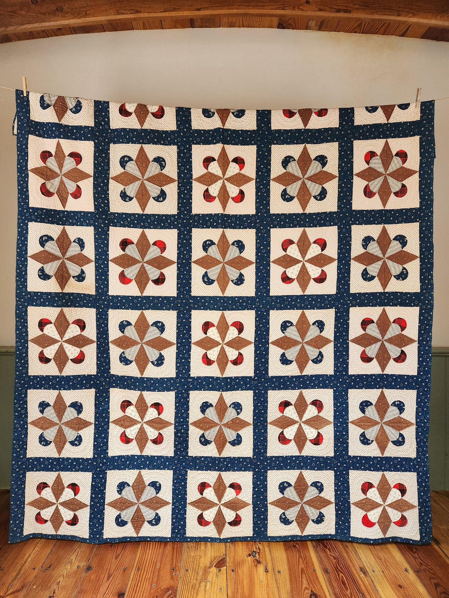 Antique Indigo & White Patchwork Crown Quilt c1890