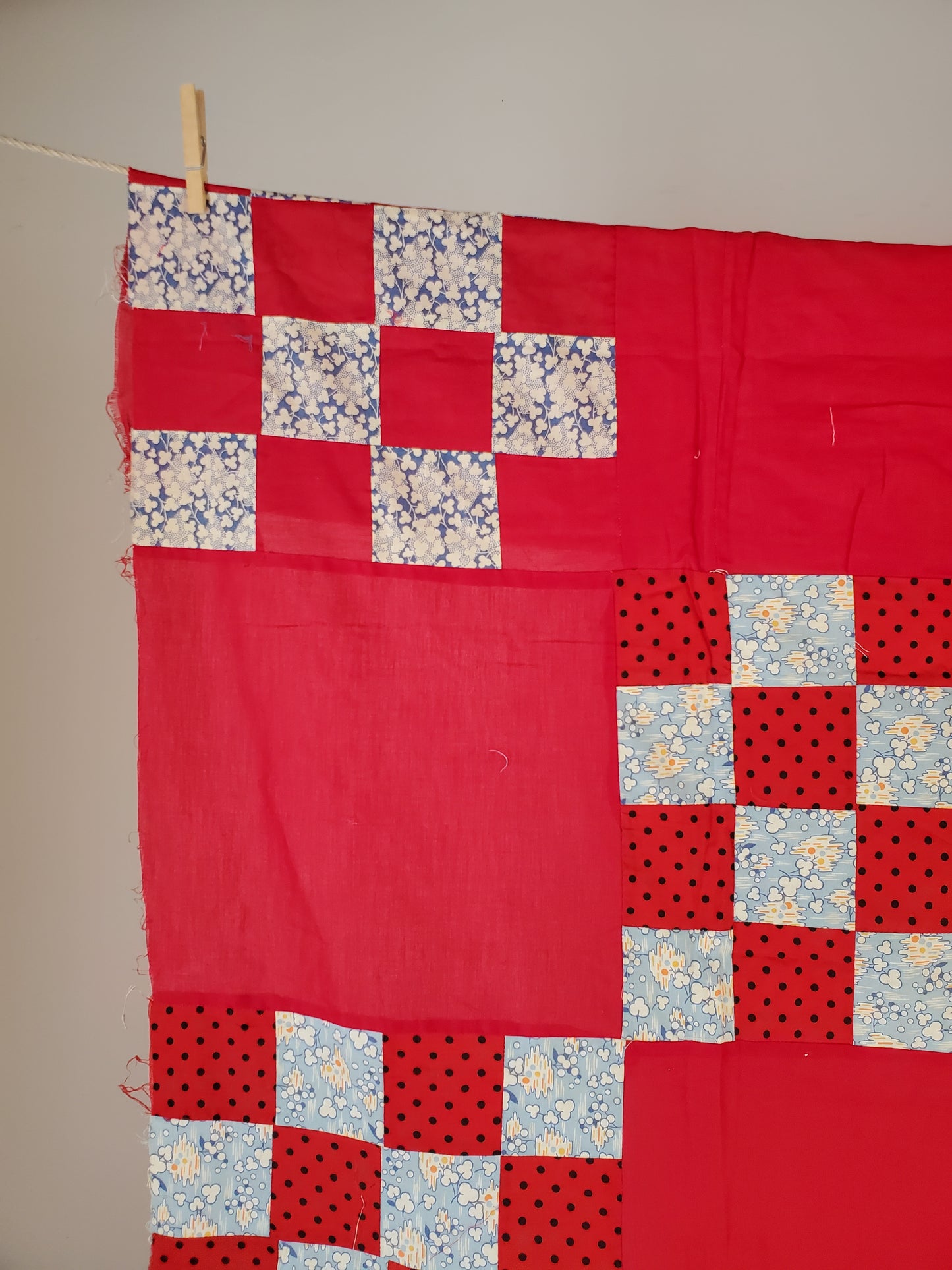 Red 16 Patch Vintage Quilt Top, ca 1950