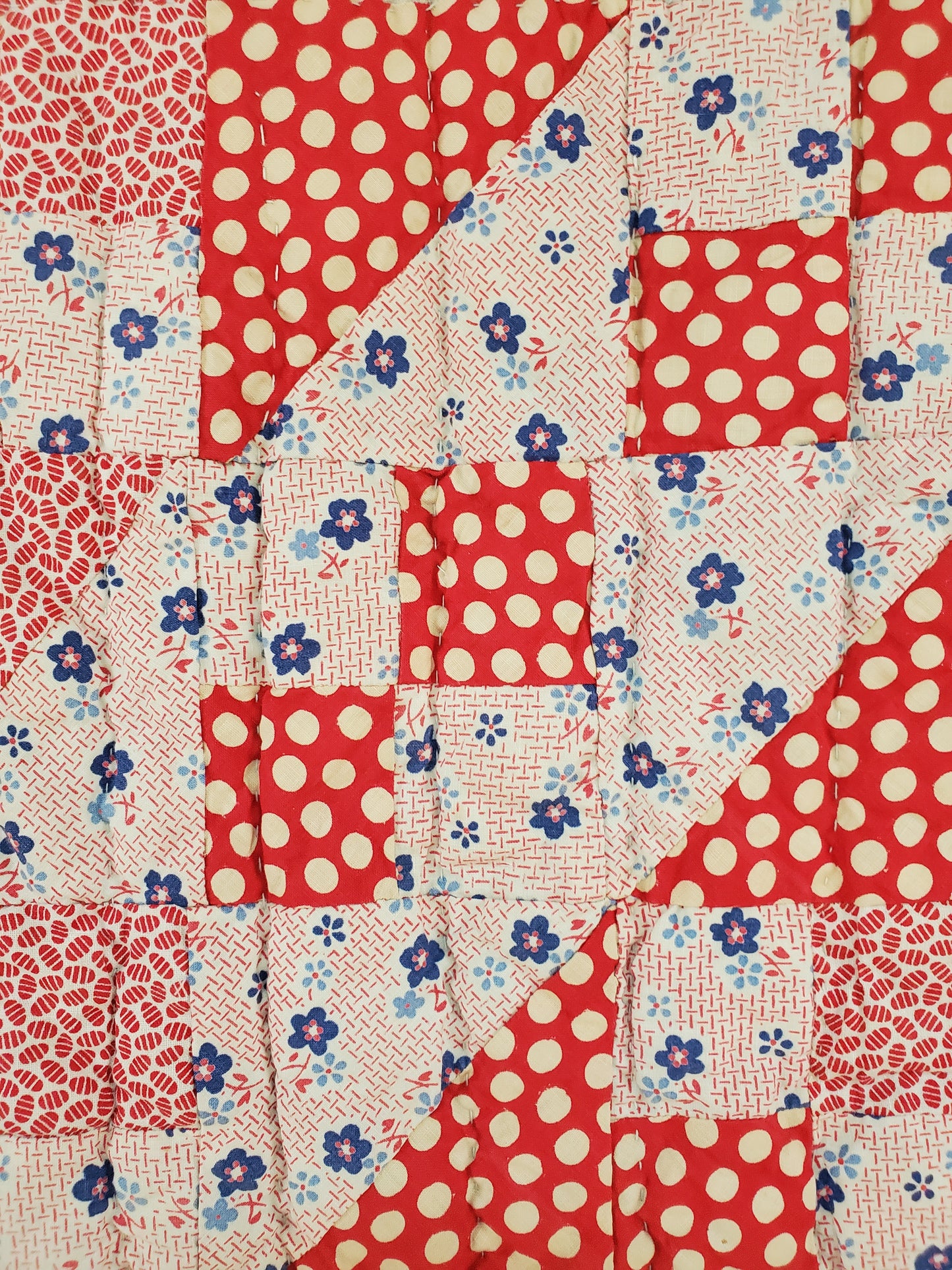 Red, White and Blue Gingham Vintage Quilt, ca 1930