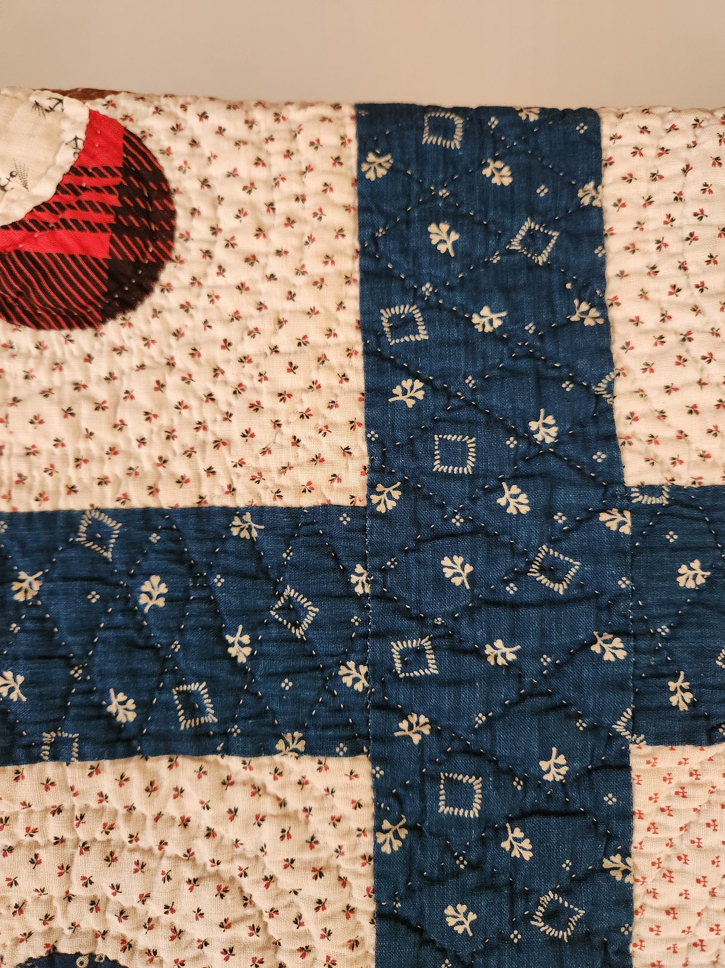 Antique Indigo & White Patchwork Crown Quilt c1890