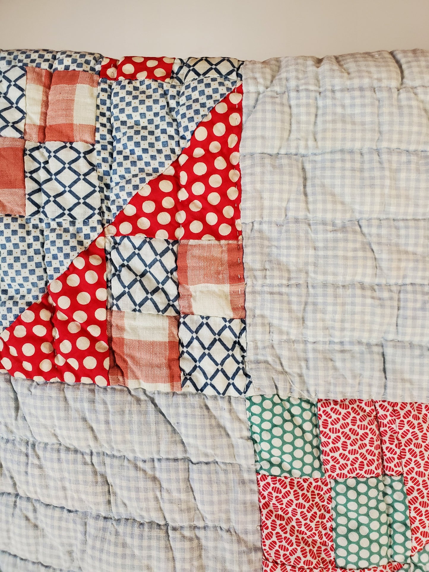 Red, White and Blue Gingham Vintage Quilt, ca 1930