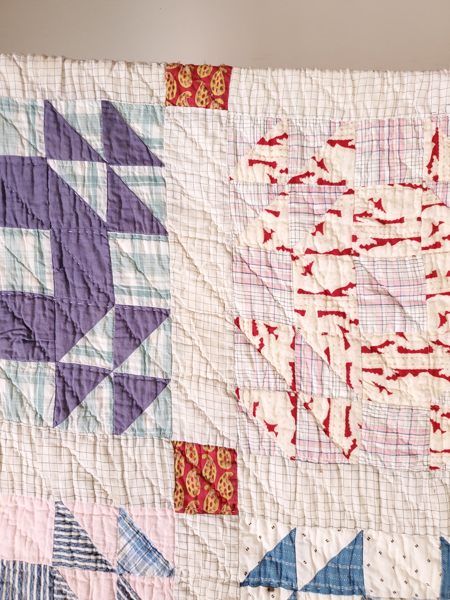 Vintage Shirting Crown of Thorns Quilt, ca 1920