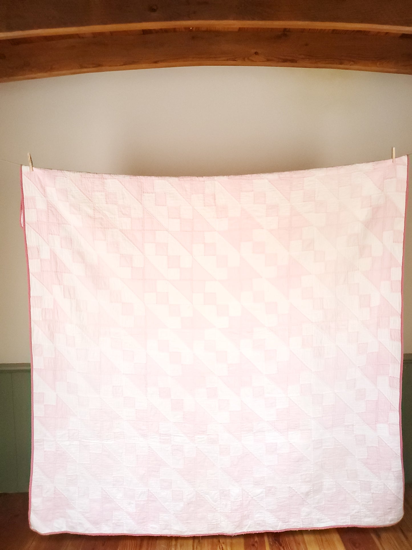 Pink and White Jacob's Ladder Vintage Quilt, ca 1950