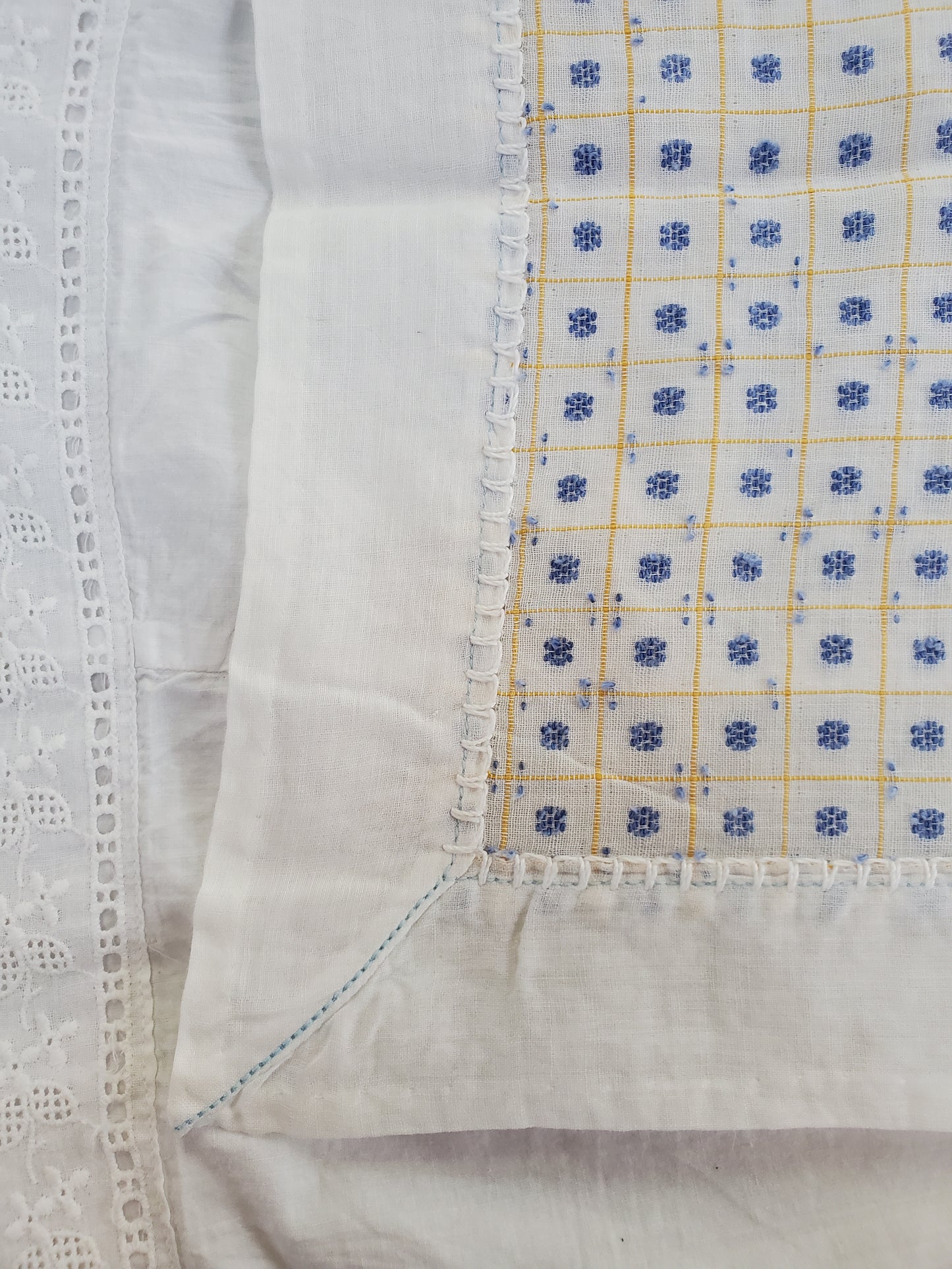 Handstitched Blue Yellow and White Cloth