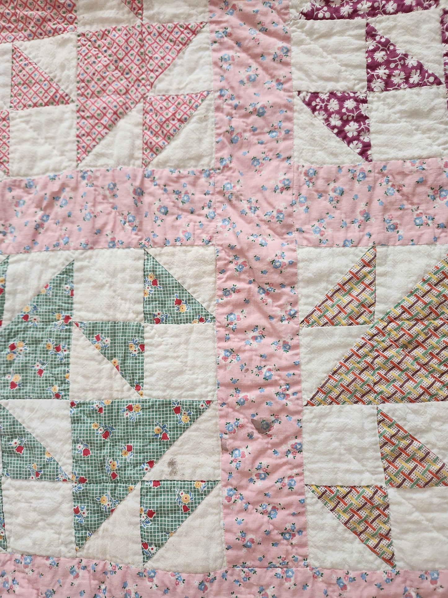 Vintage Feed Sack Patchwork Quilt c1940