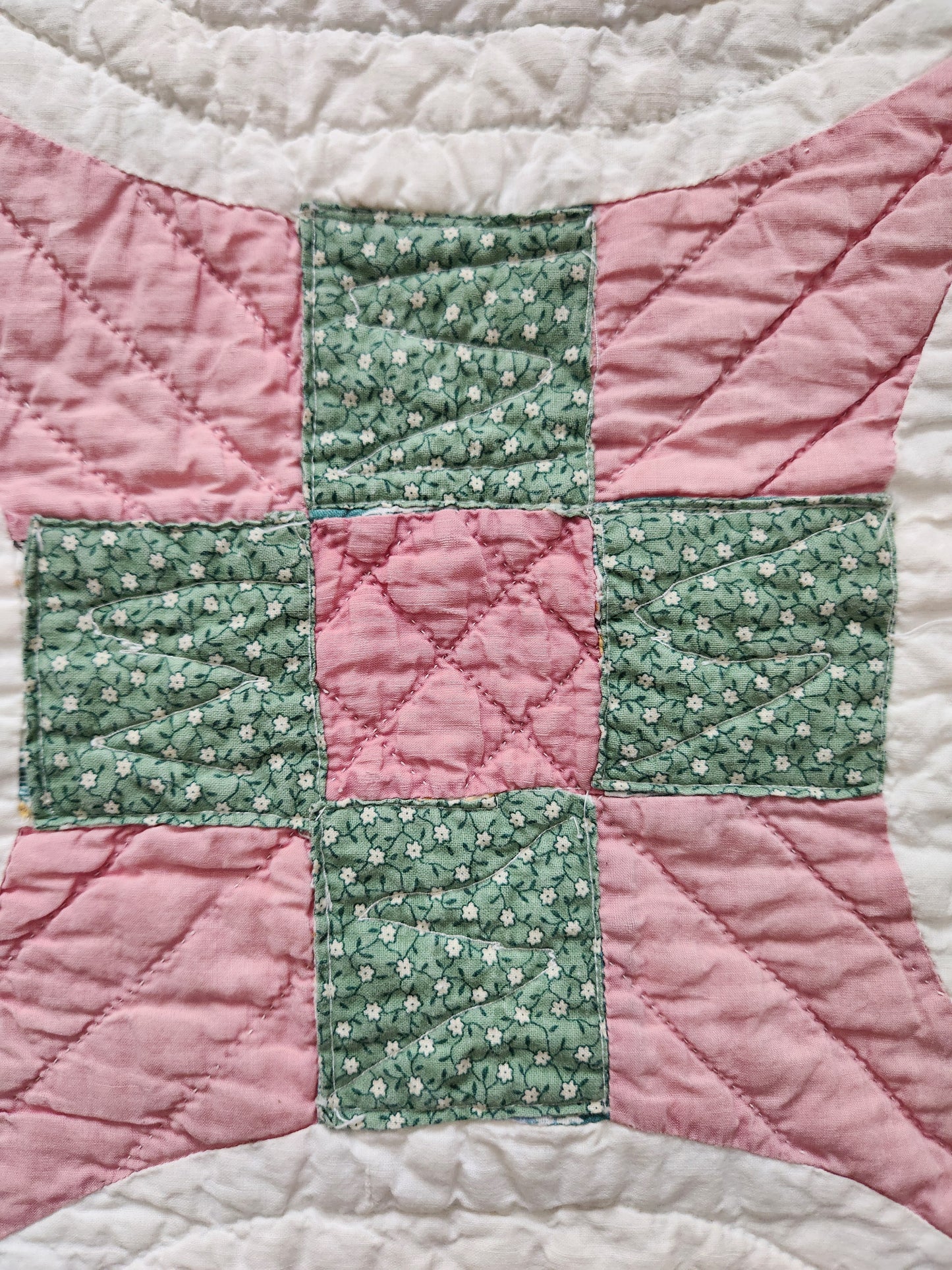 Vintage Pink Improved Nine Patch Quilt 1940