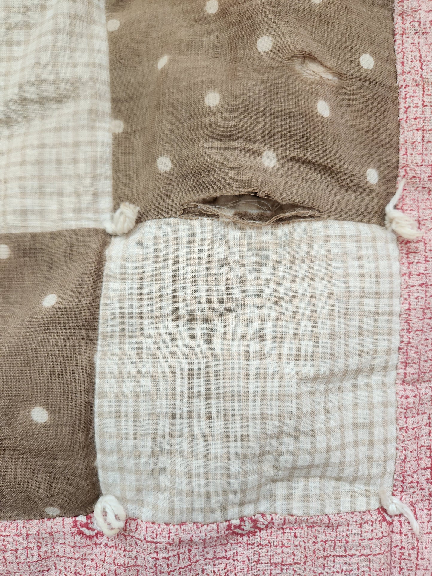 Vintage Four Patch Hand Tied Comforter Quilt c1930