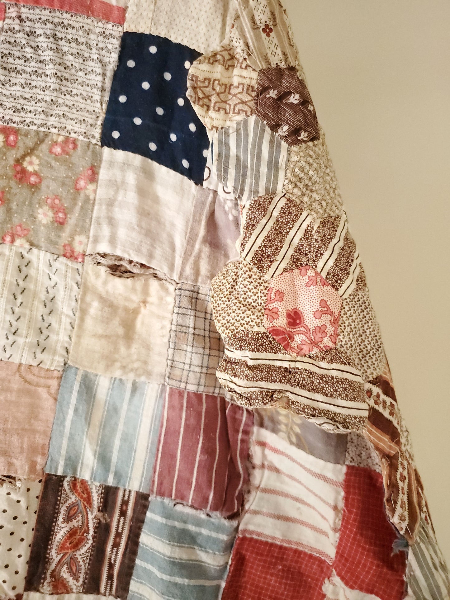 Double Sided Hexagon Patchwork Quilt Remnant, ca 1890