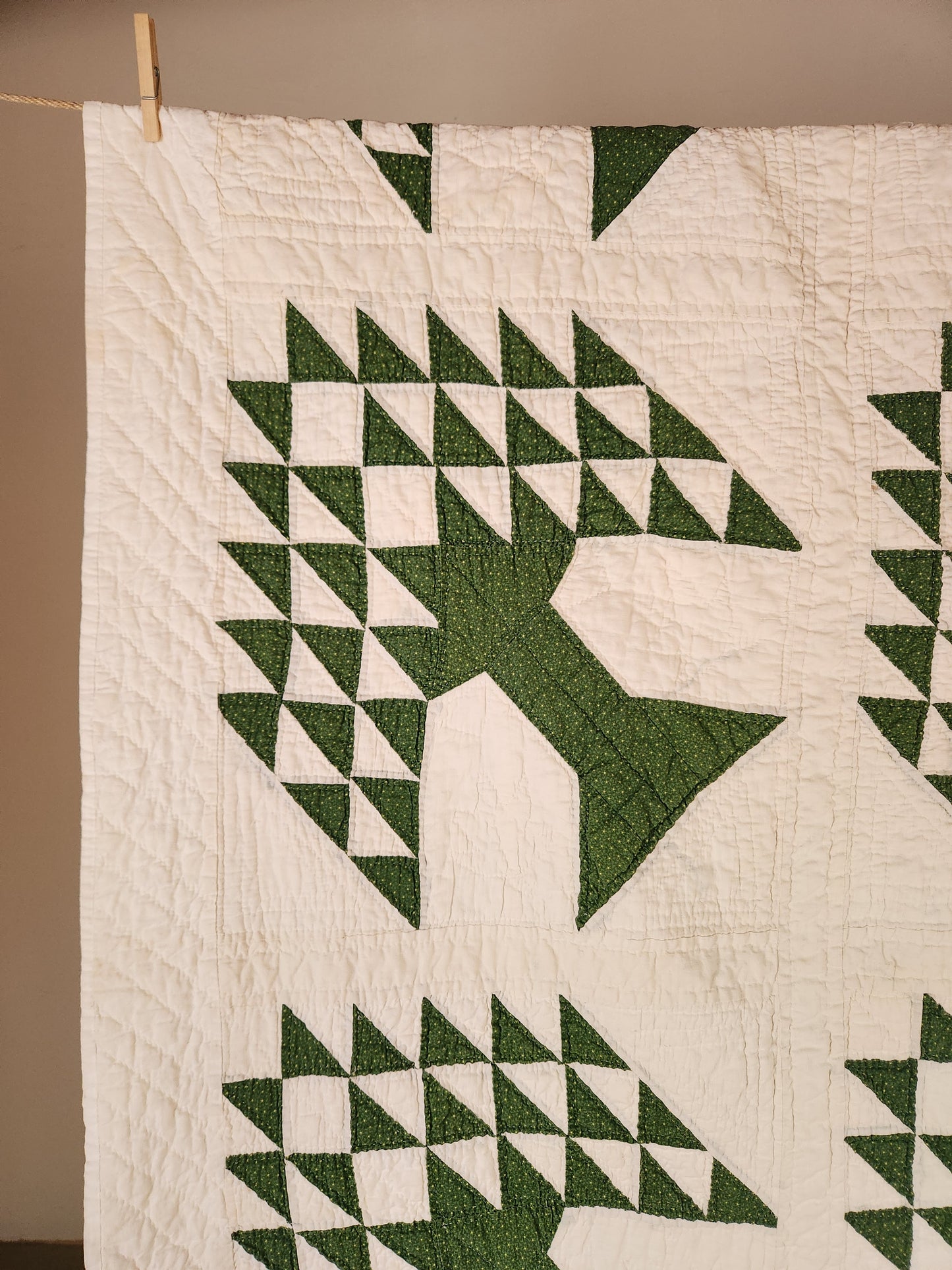 Antique Green and White Tree of Life Quilt