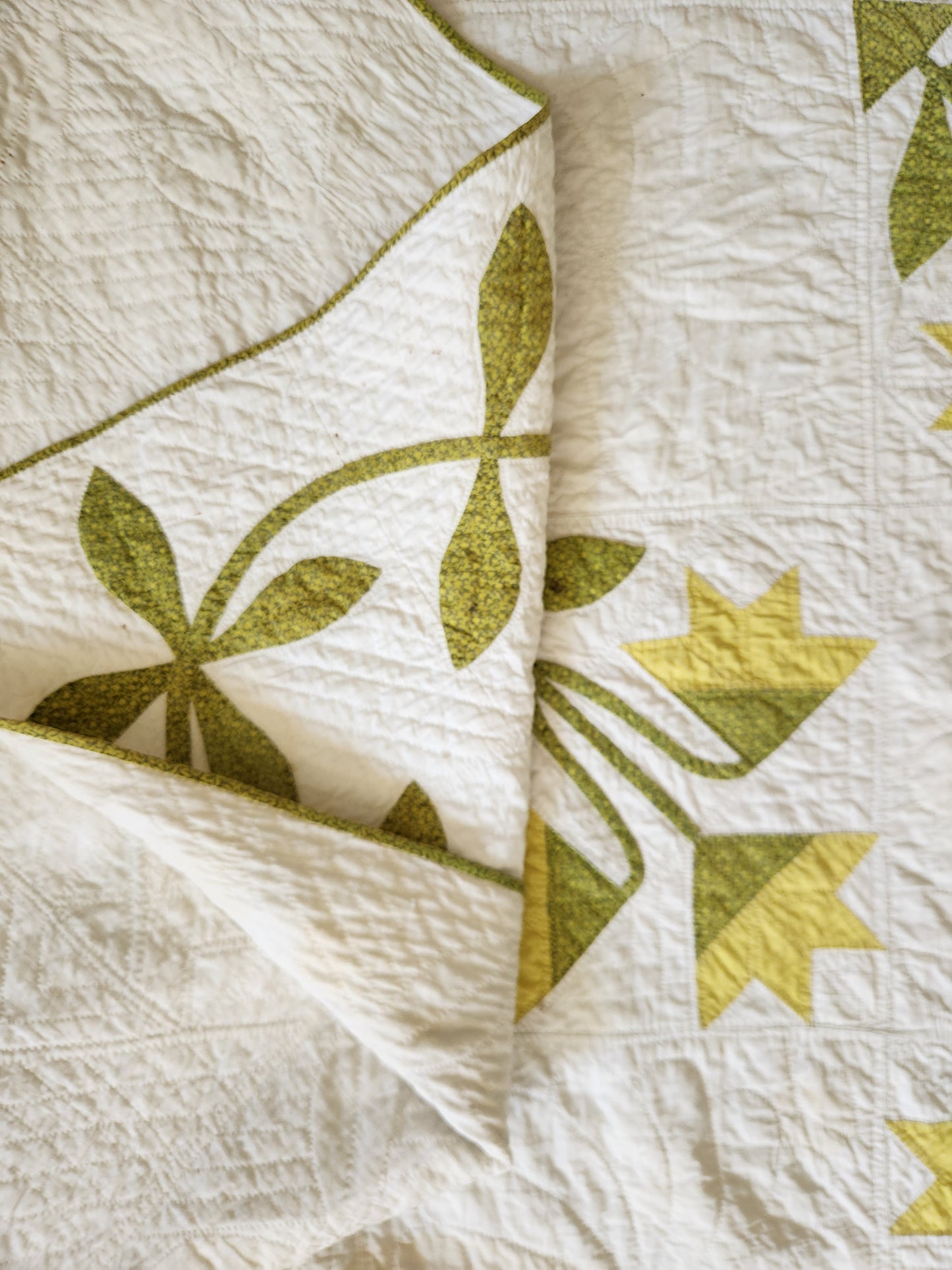 19th Century Green and White Lily Quilt