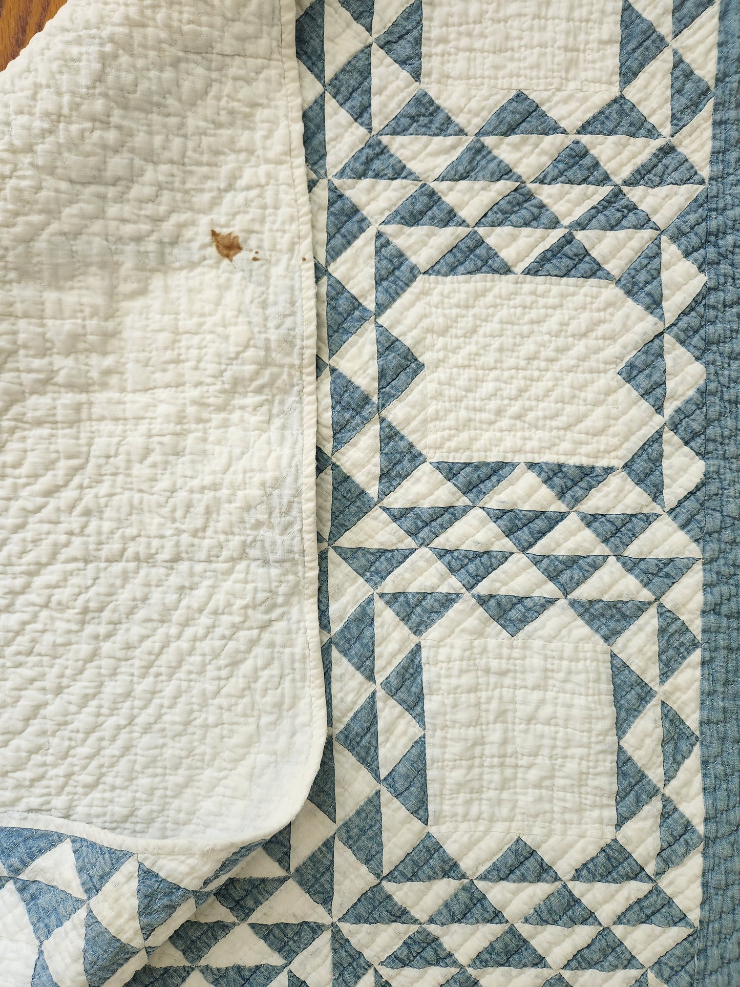 Antique Blue & White Ocean Waves Quilt c1900