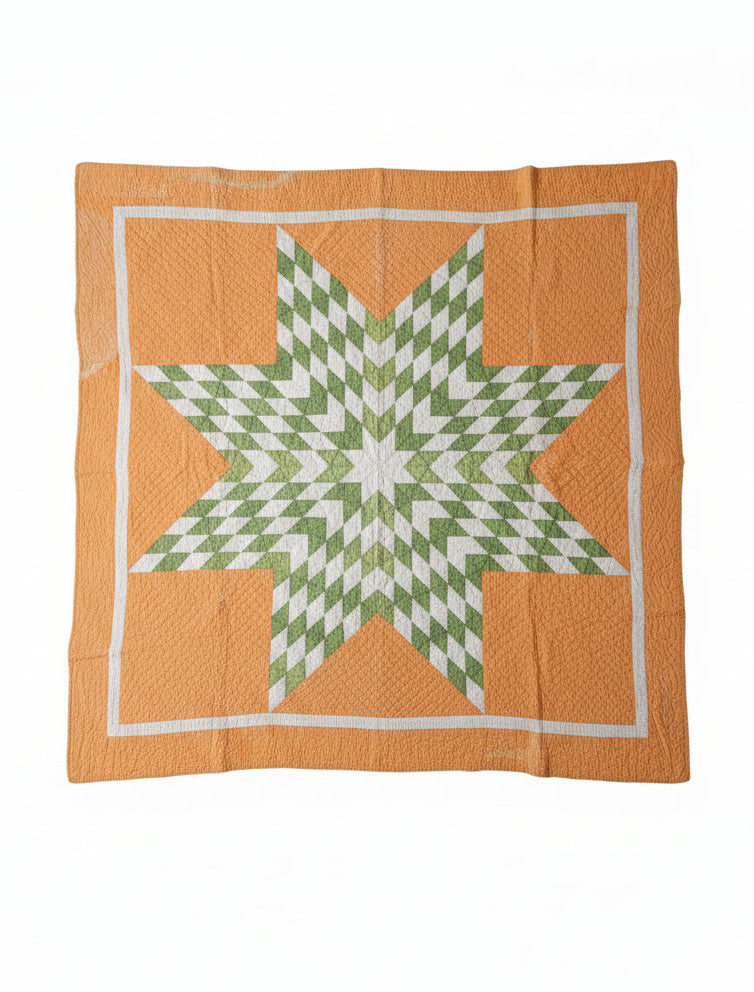 Antique Green and Orange Mathematical Star Quilt