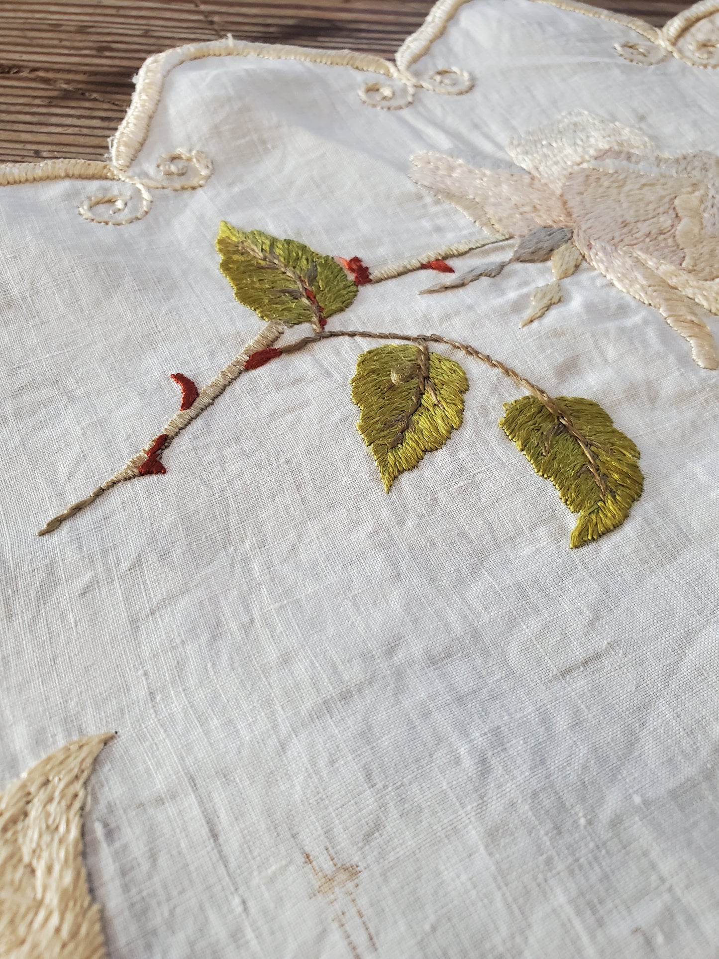 Embroidered Rose Linen