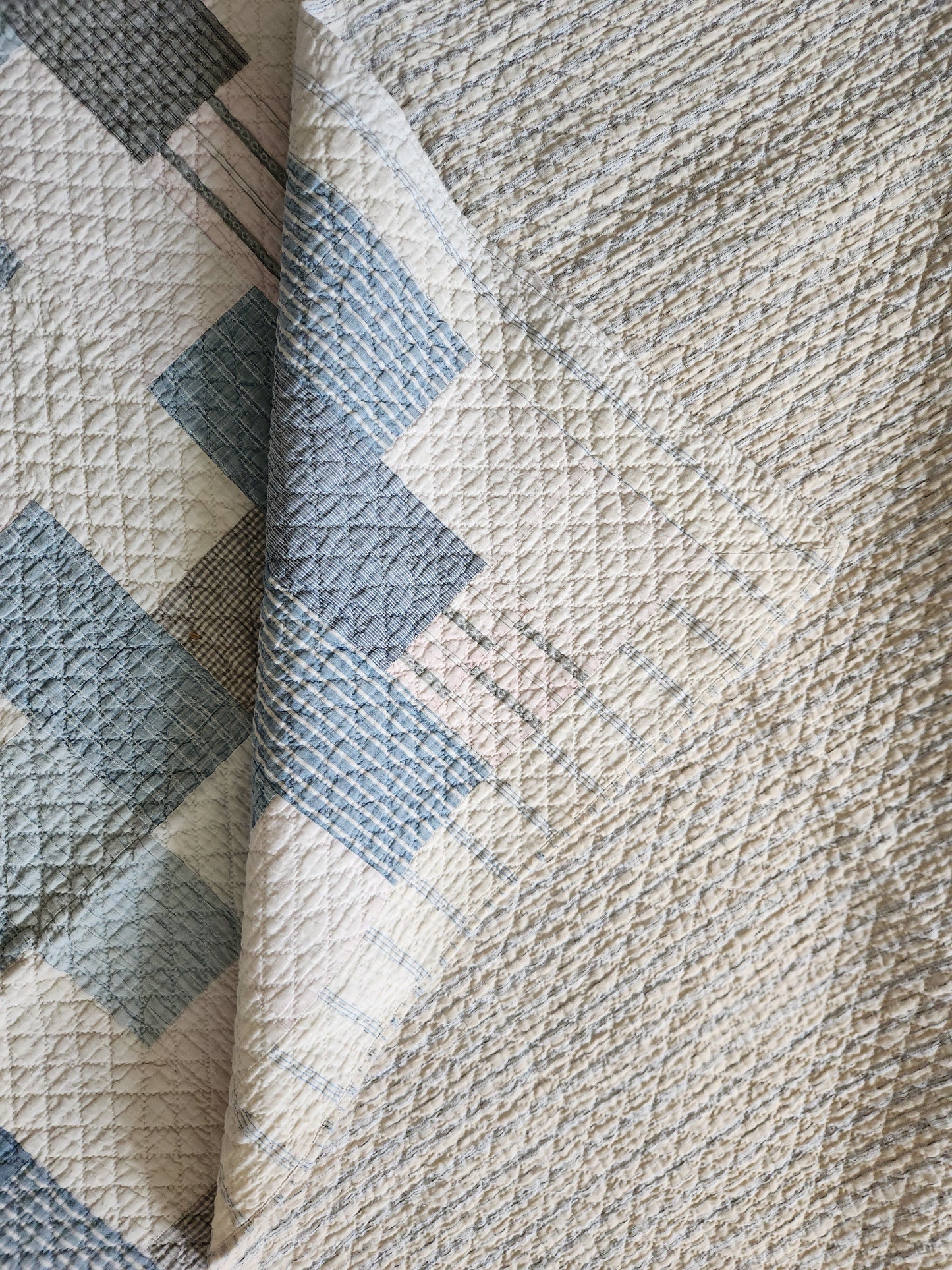 Antique Brickwork Shirting Quilt c1920