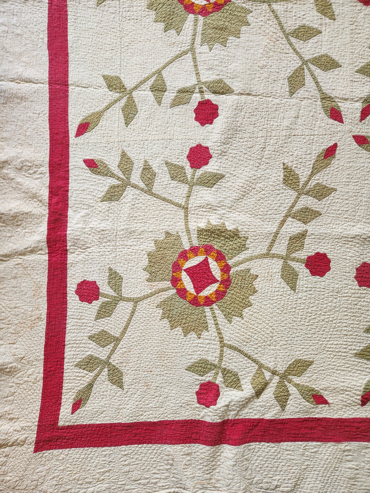 19th Century Antique Applique Whig Rose Quilt