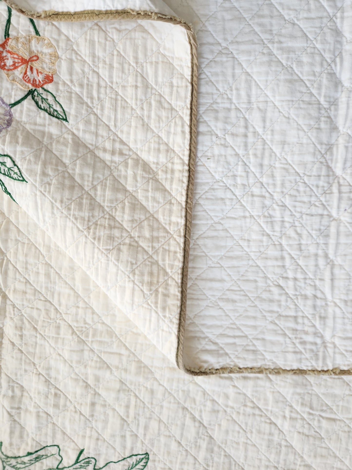 Vintage Pansy Embroidered Quilt c1940