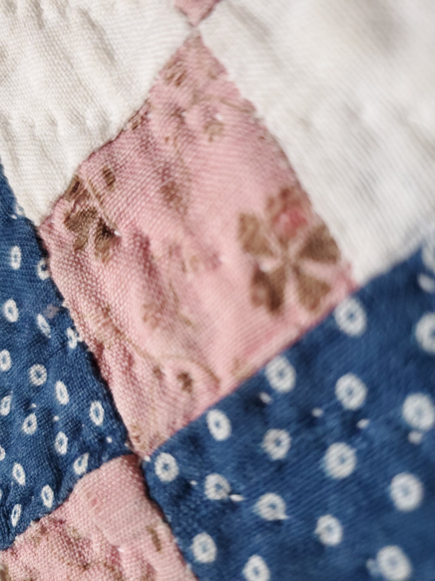 Gorgeous 19th Century Indigo & Pink Antique Quilt, Stamped Inscription