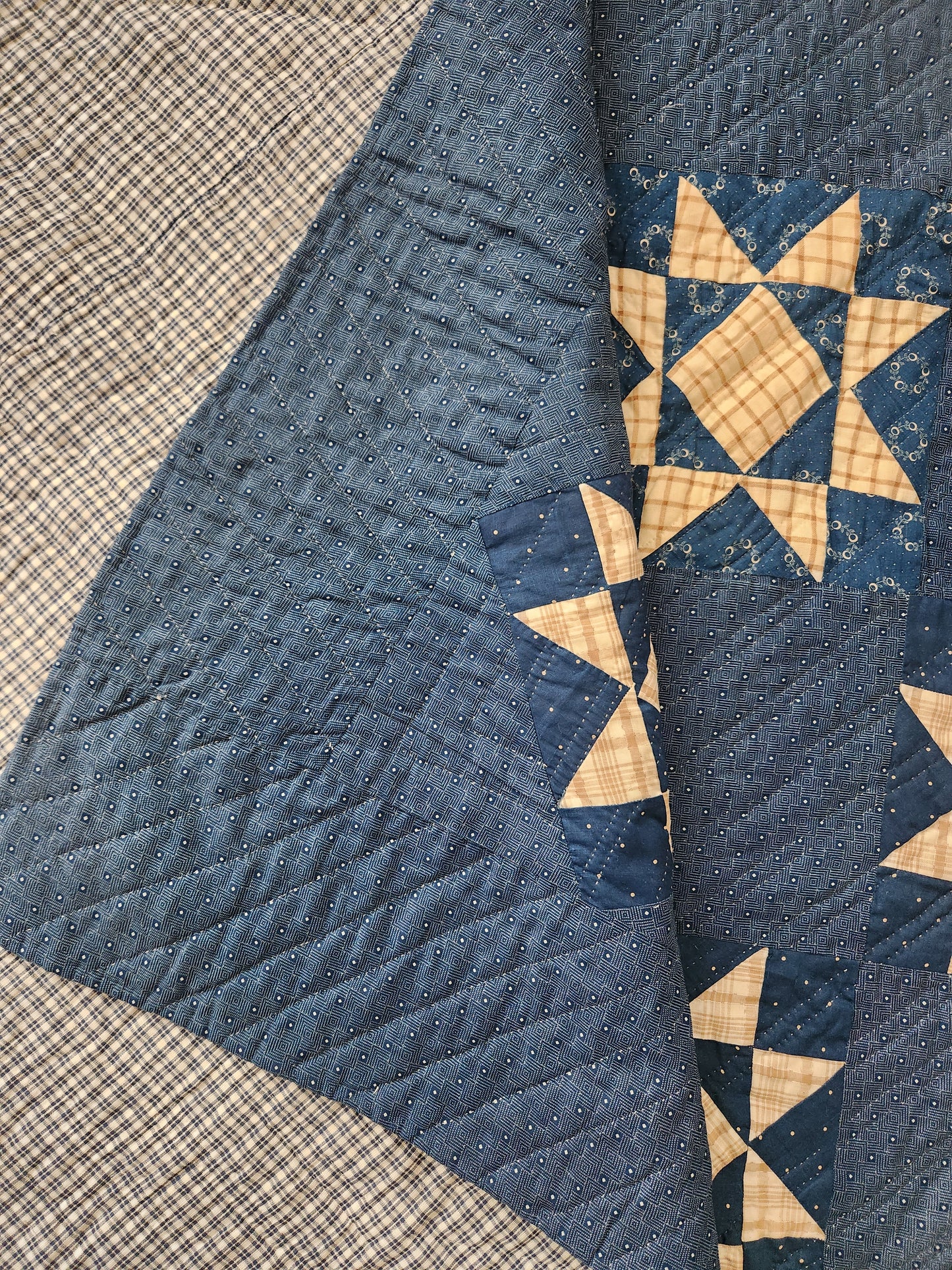 Blue Antique Ohio Star Quilt c1900