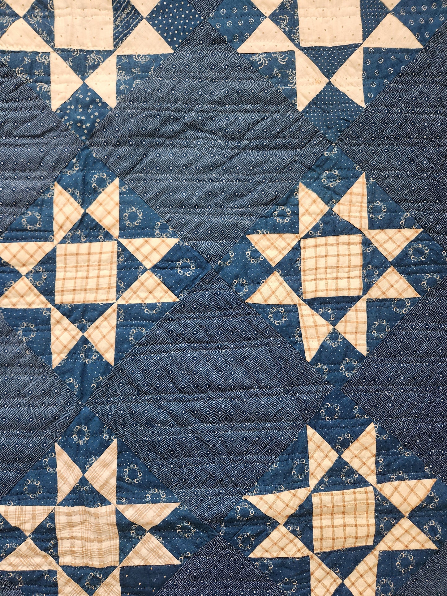 Blue Antique Ohio Star Quilt c1900