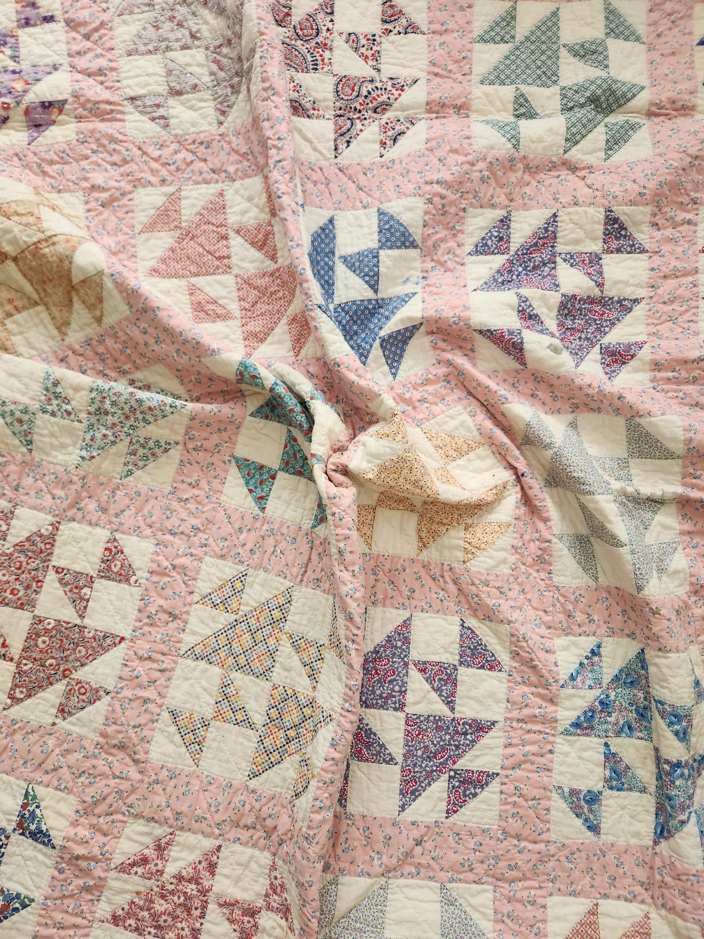 Vintage Feed Sack Patchwork Quilt c1940