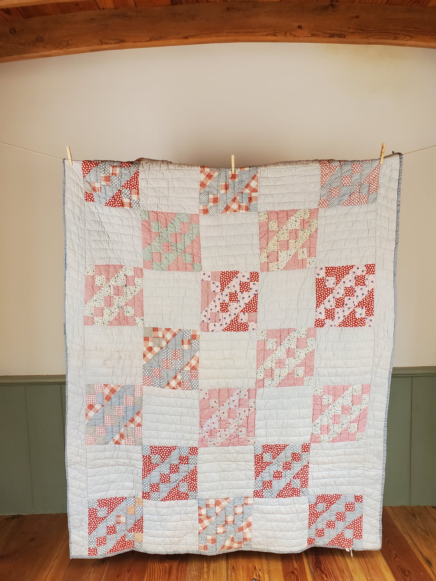 Red, White and Blue Gingham Vintage Quilt, ca 1930