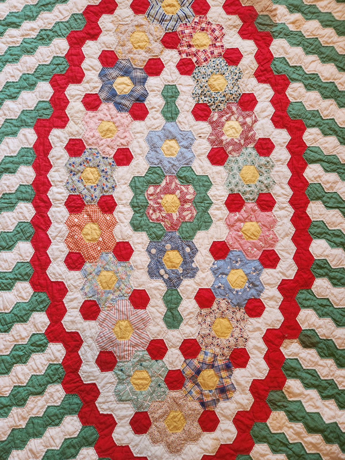 Vintage Hexagon Medallion Quilt